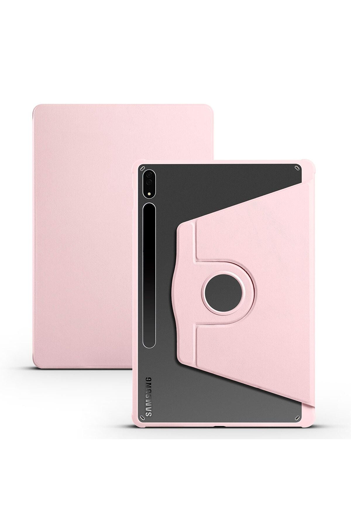 Galaxy Tab S7 Plus T970 Kılıf  Uyumlu Zore Termik Kalem Bölmeli Dönebilen Standlı Kılıf-Pembe