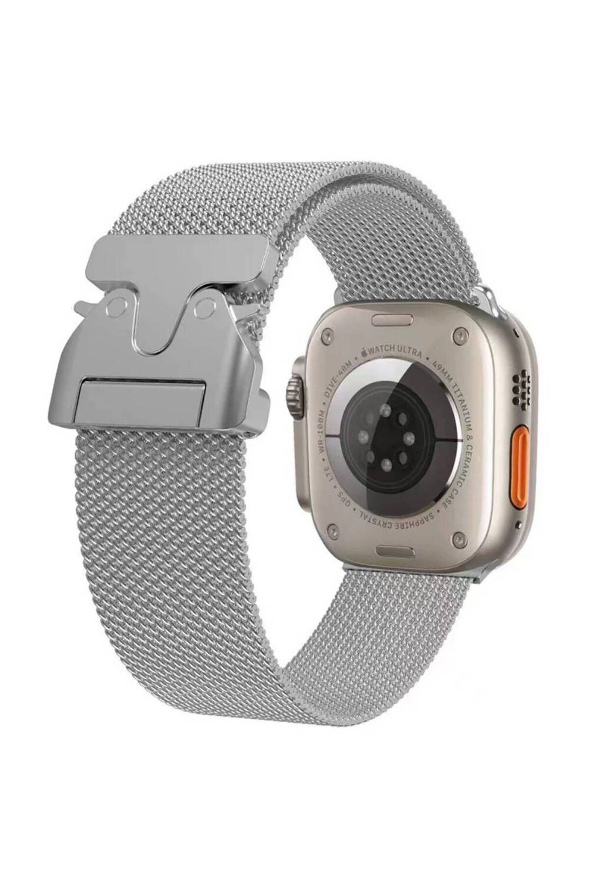 Apple Watch Ultra 49mm Zore KRD-25 Metal Hasır Kordon-Gümüş