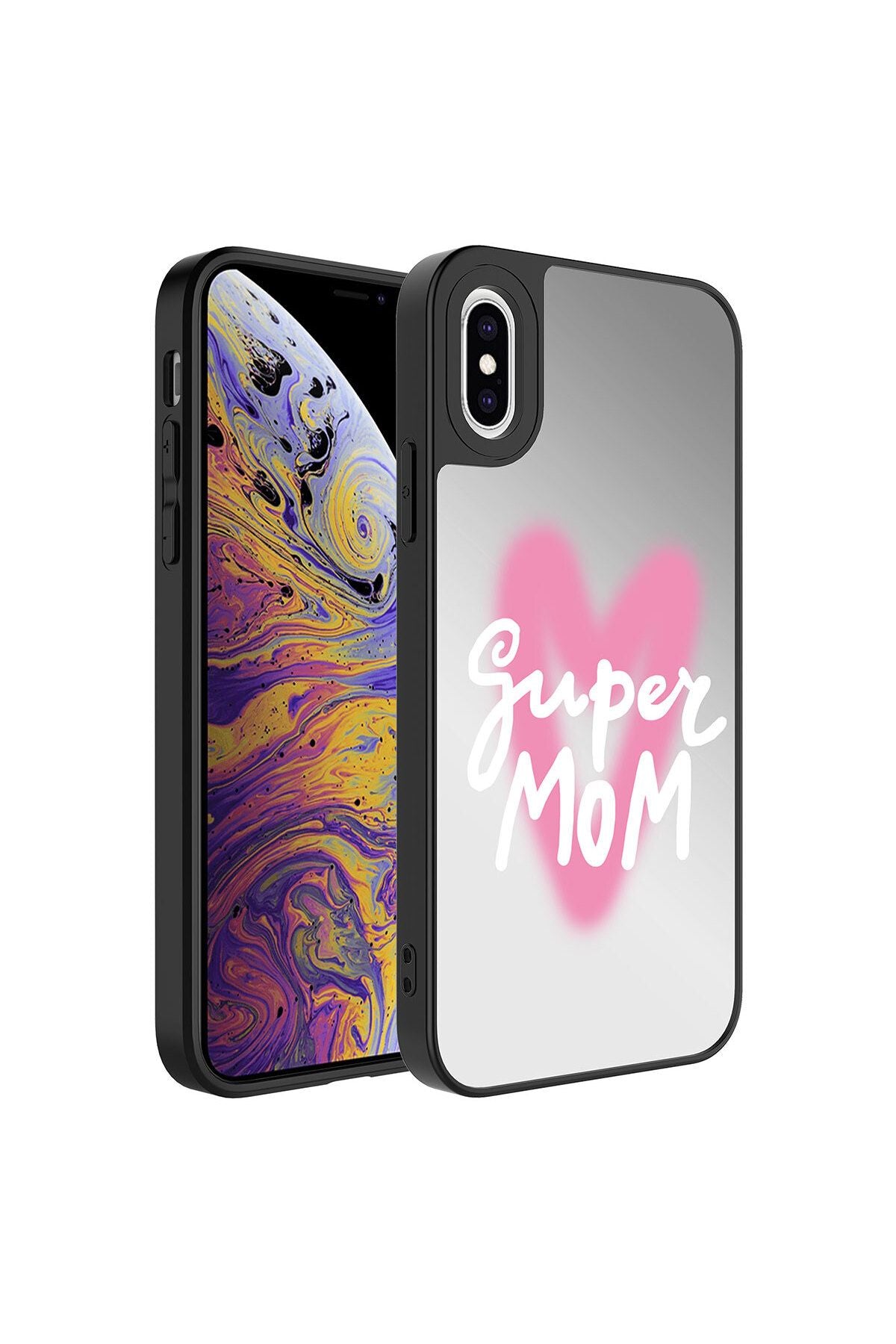 iPhone XS 5.8 Kılıf Aynalı Desenli Kamera Korumalı Parlak Zore Mirror Kapak - Süper Anne