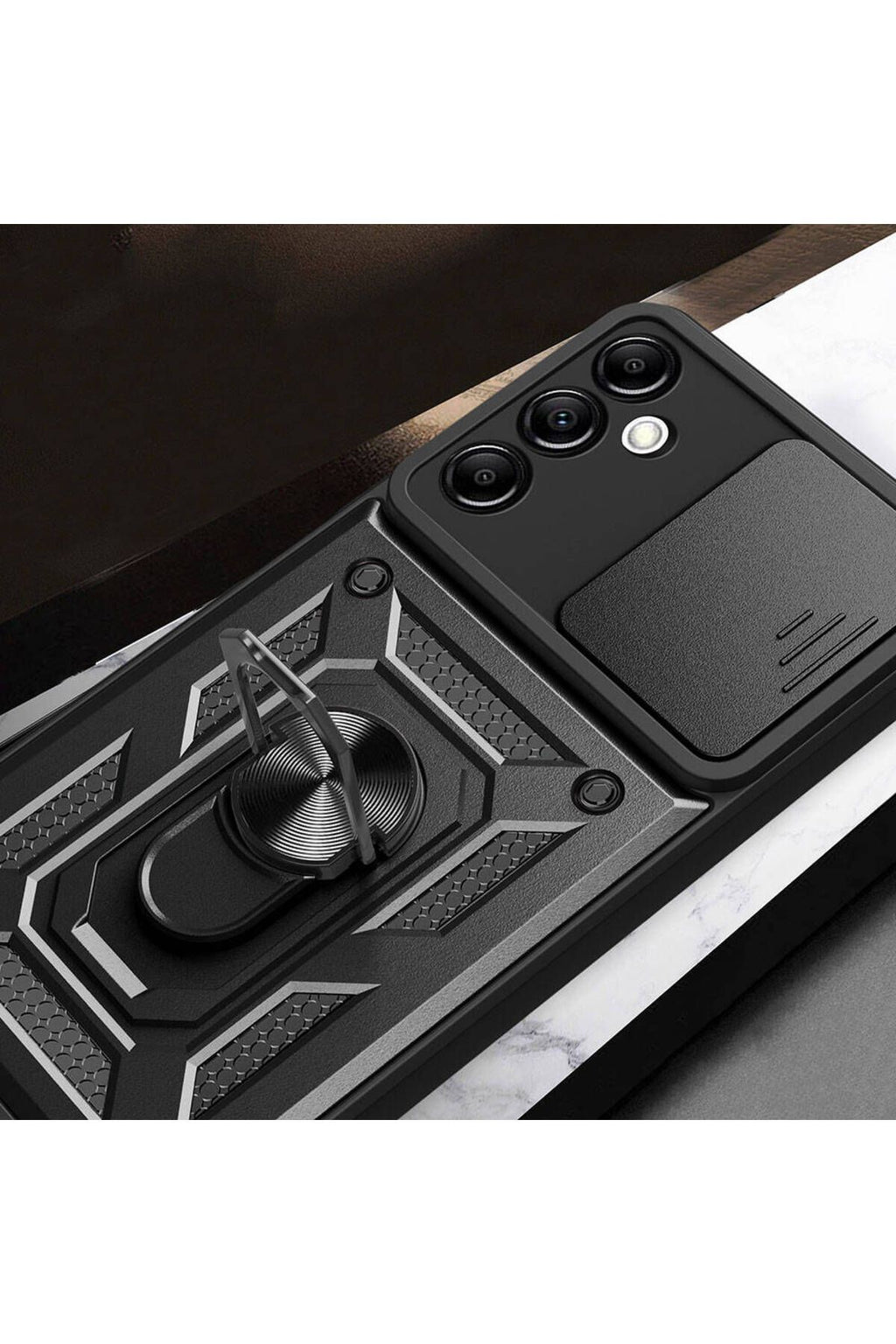 Galaxy A14 Kılıf Magnetik Standlı Kamera Korumalı Zore Sürgülü Vega Kapak - Mavi