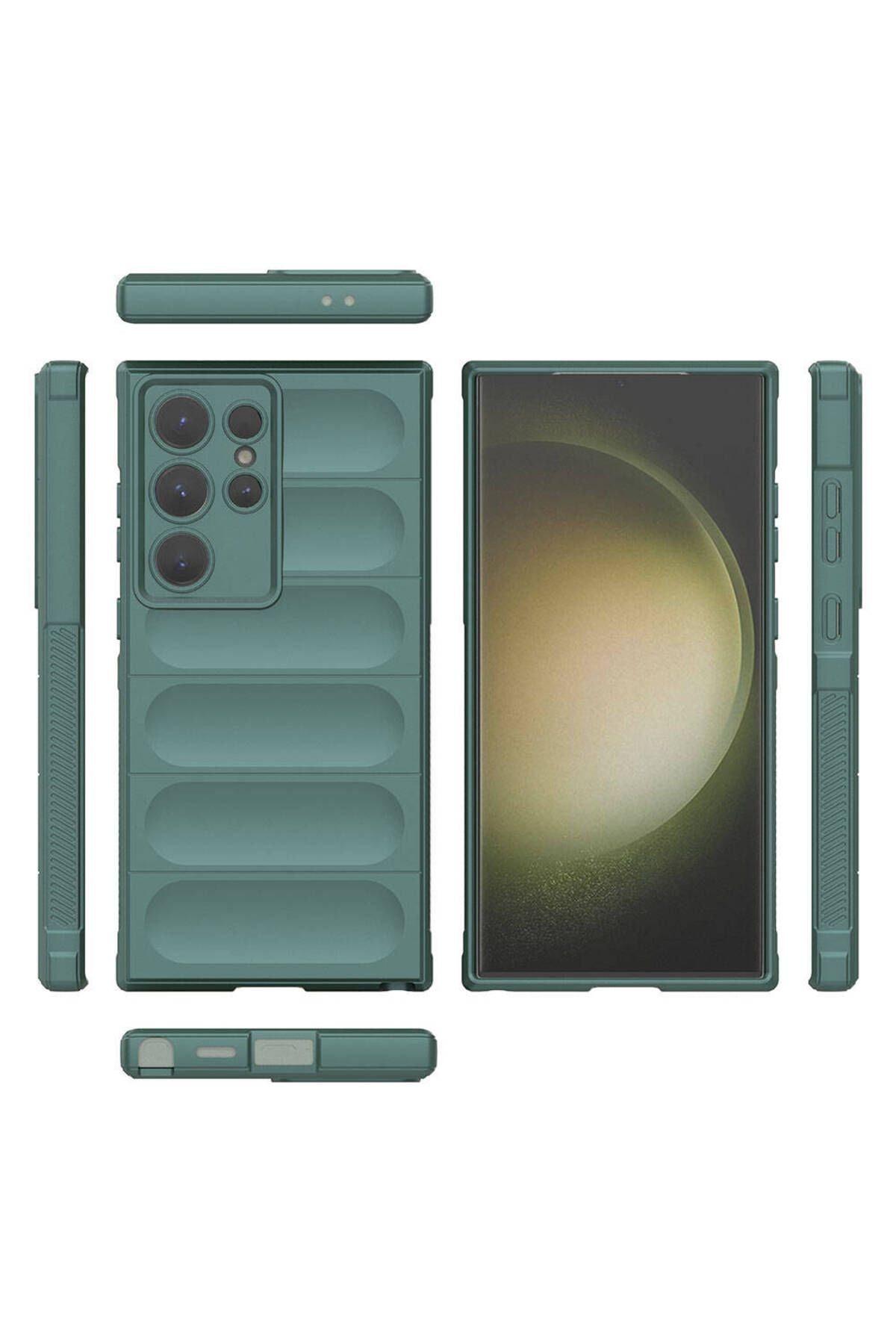 Galaxy S24 Ultra Kılıf Esnek TPU Oyuklu Arka Yüzey Tasarımlı AKAV Etnik Silikon Kapak - Siyah