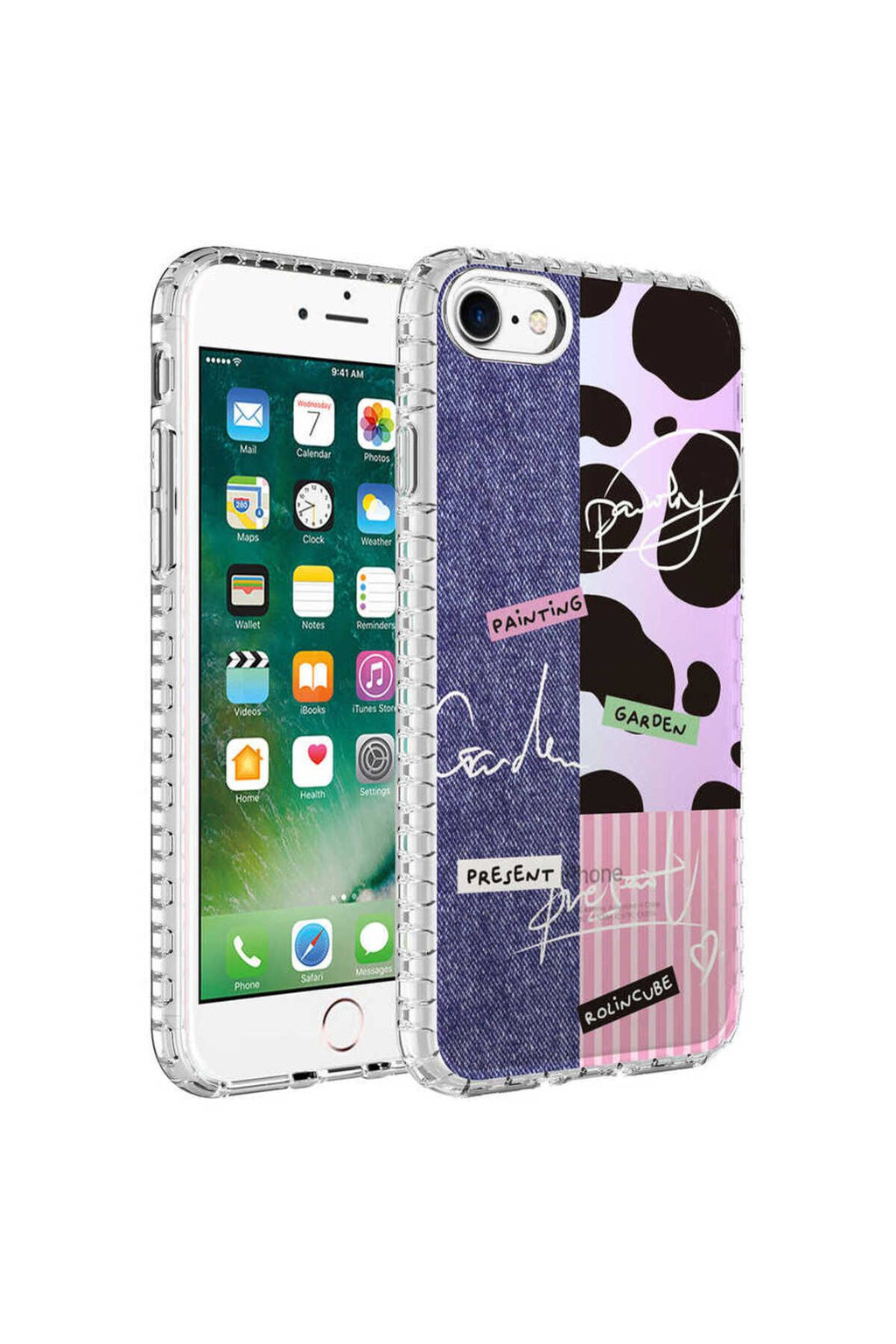 iPhone 8 Kılıf Airbag Kenarlı Renkli Desenli Silikon Zore Elegans Kapak - NO3