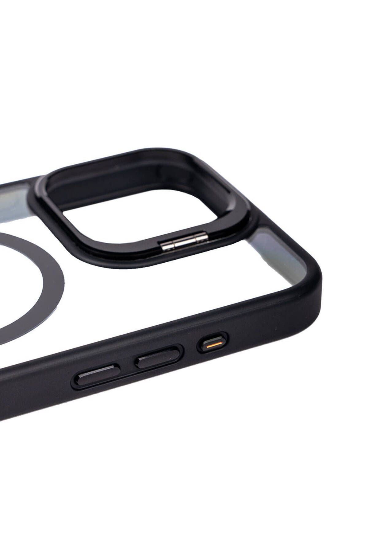 iPhone 15 Pro Max Kılıf Magsafe Şarj Özellikli Standlı Zore Magsafe Klon Lensli Kapak - Turuncu