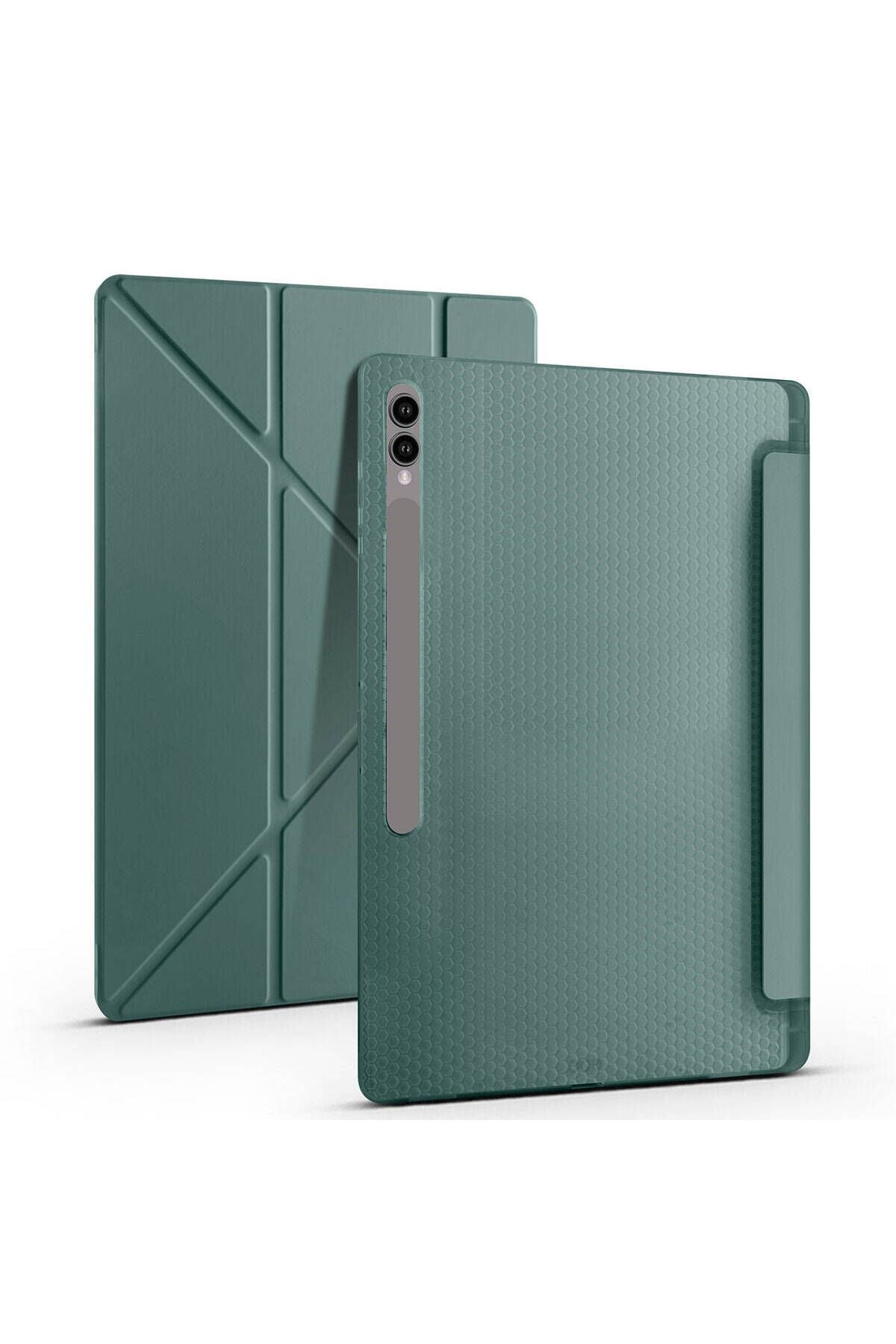 Galaxy Tab S9 Ultra Kılıf  Uyumlu Zore Tri Folding Kalem Bölmeli Standlı Kılıf-Rose Gold