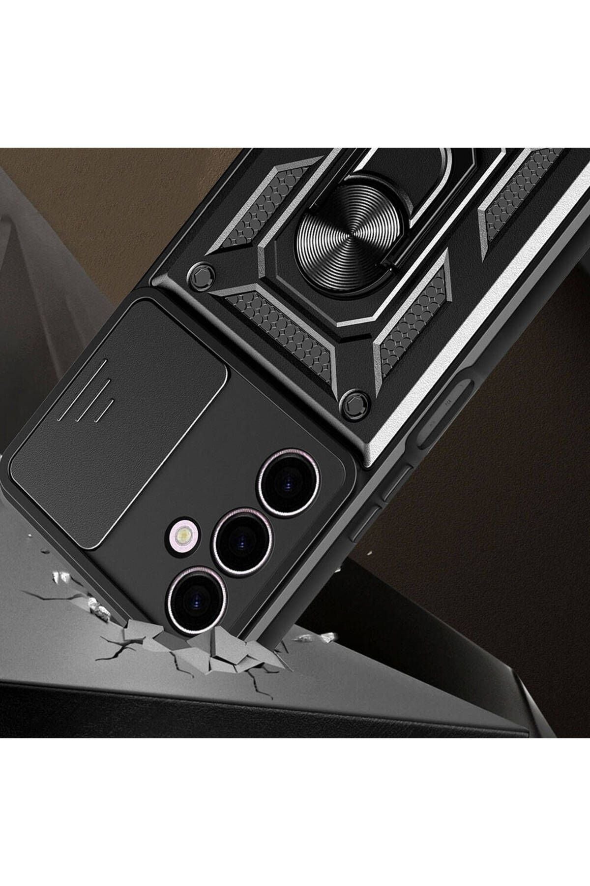 Galaxy A24 Kılıf Magnetik Standlı Kamera Korumalı Zore Sürgülü Vega Kapak - Mavi