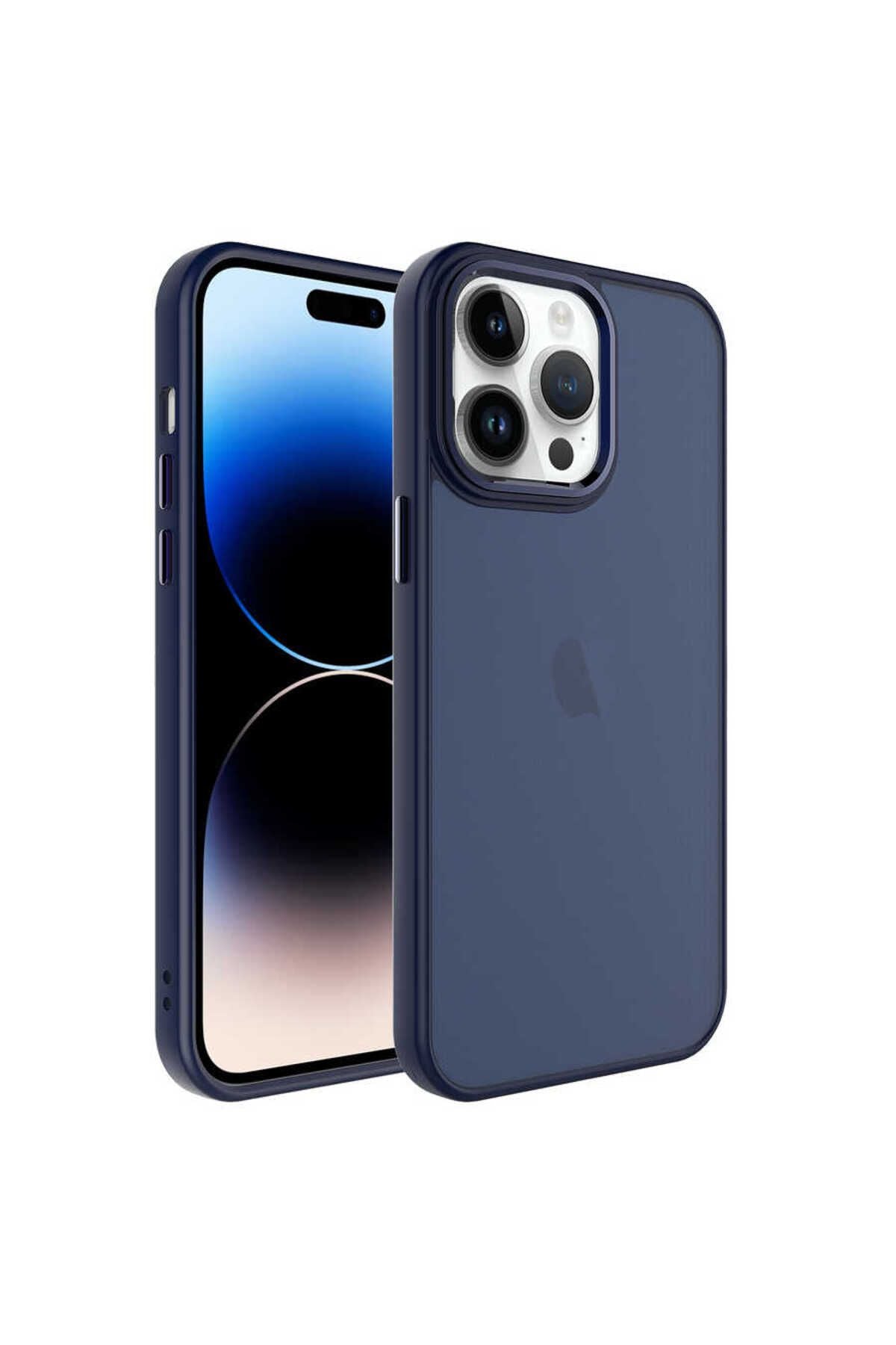 iPhone 14 Pro Uyumlu Buzlu Sert PC Zore May Kılıf-Lacivert