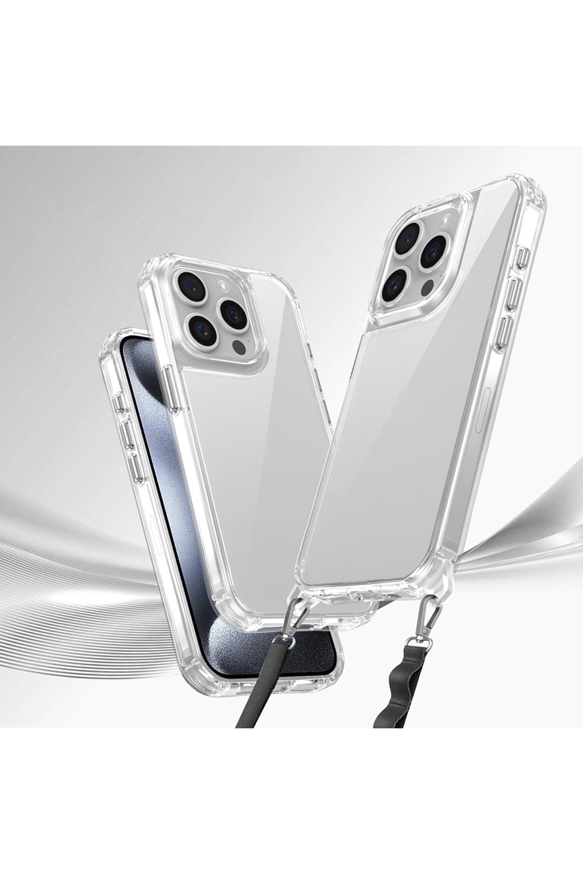 iPhone 15 Pro Kılıf Airbagli Takılabilir Askı Aparatlı Zore Snap Silikon Kapak-Şeffaf