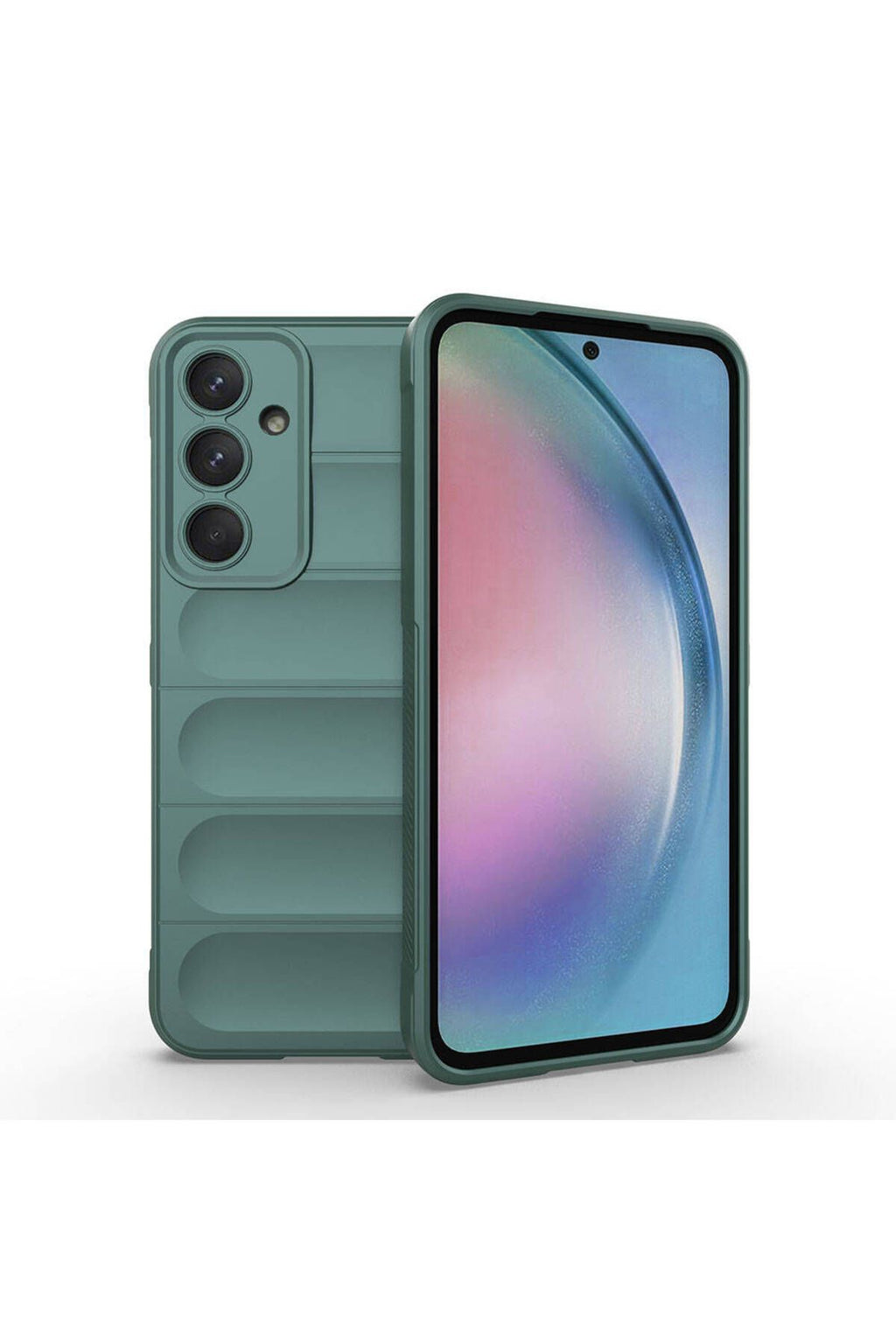 Galaxy A55 Kılıf Esnek TPU Oyuklu Arka Yüzey Tasarımlı Zore Etnik Silikon Kapak - Koyu Yeşil