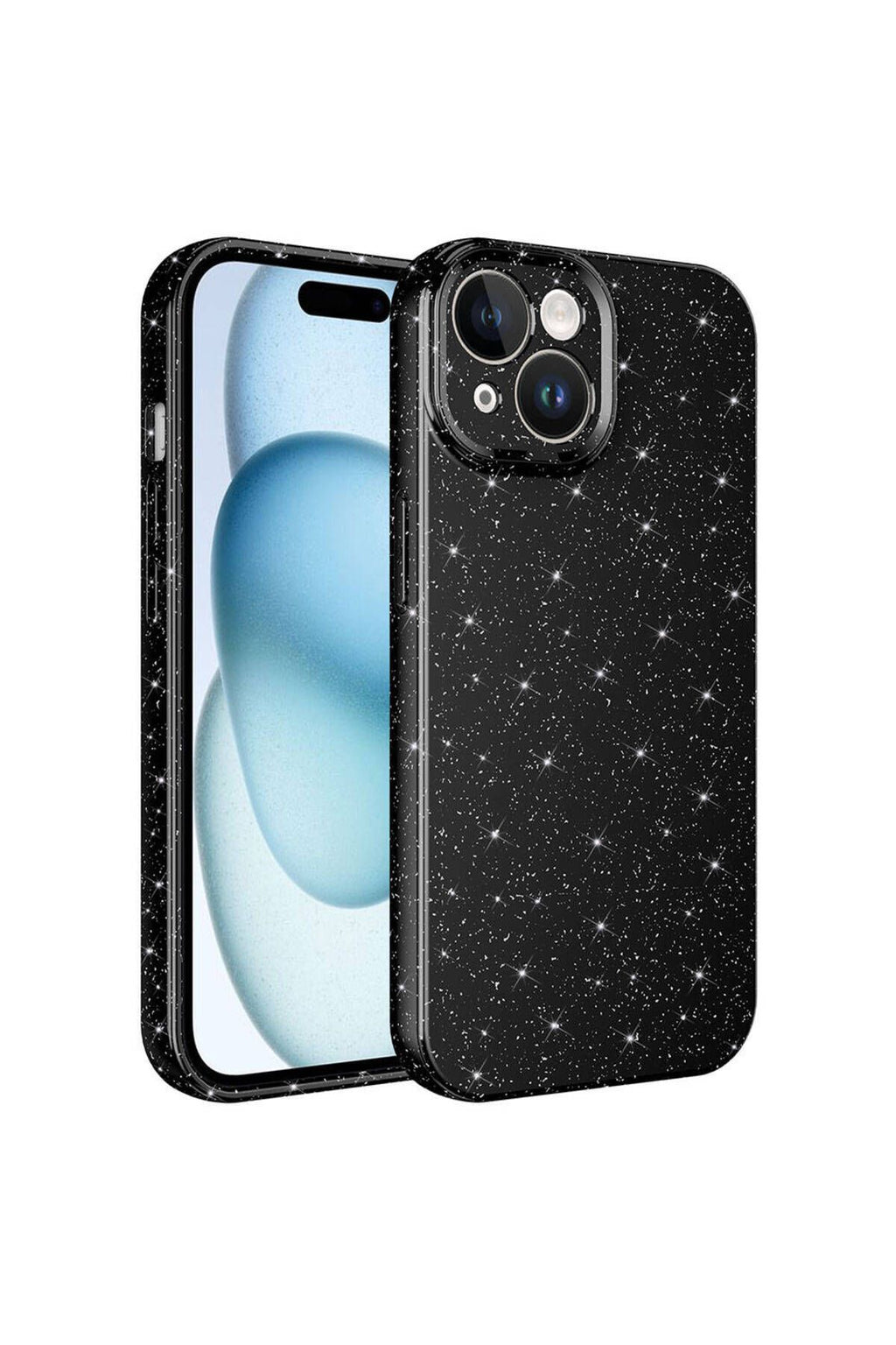 iPhone 15 Plus Uyumlu Kamera Korumalı Simli Lüks Zore Koton Kılıf-Siyah
