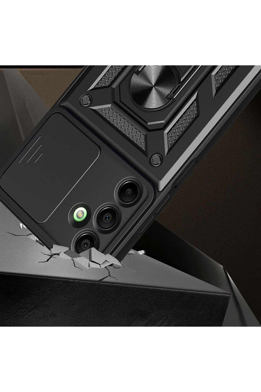 Galaxy A16 Uyumlu Magnetik Standlı Kamera Korumalı Zore Sürgülü Vega Kapak-Siyah