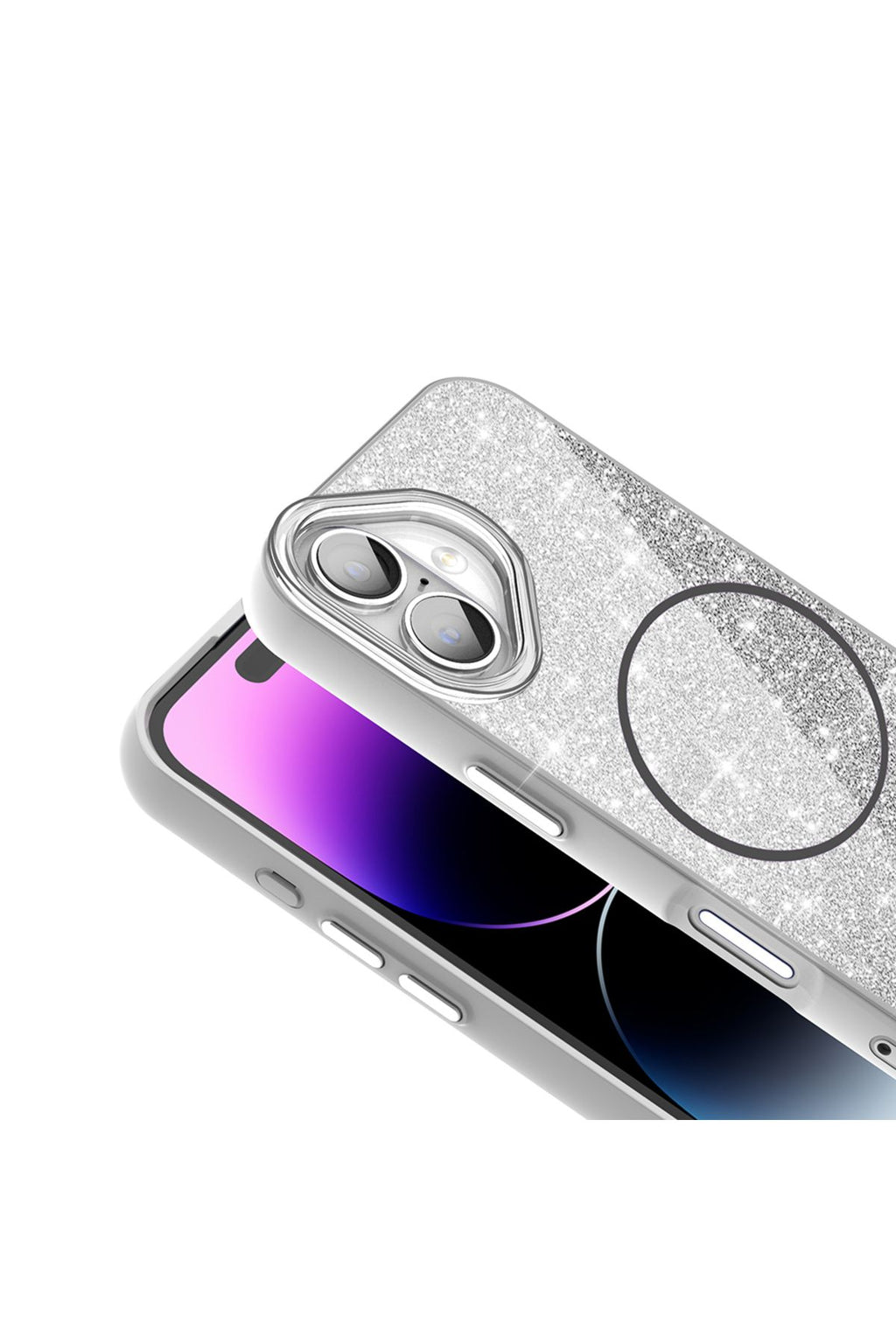 iPhone 16 Plus Kılıf Magsafe Şarj Özellikli Parlayan Simli Zore Okso Kapak - Derin Mor