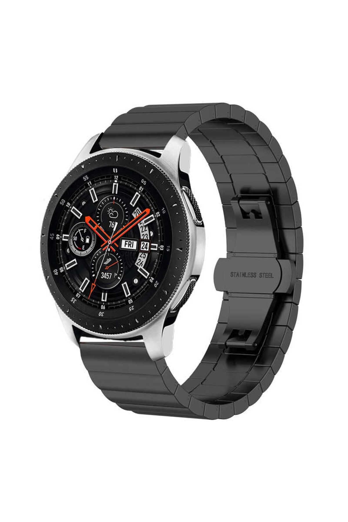 Galaxy Watch 46mm (22mm) Uyumlu KRD-16 Metal Zore Kordon-Siyah