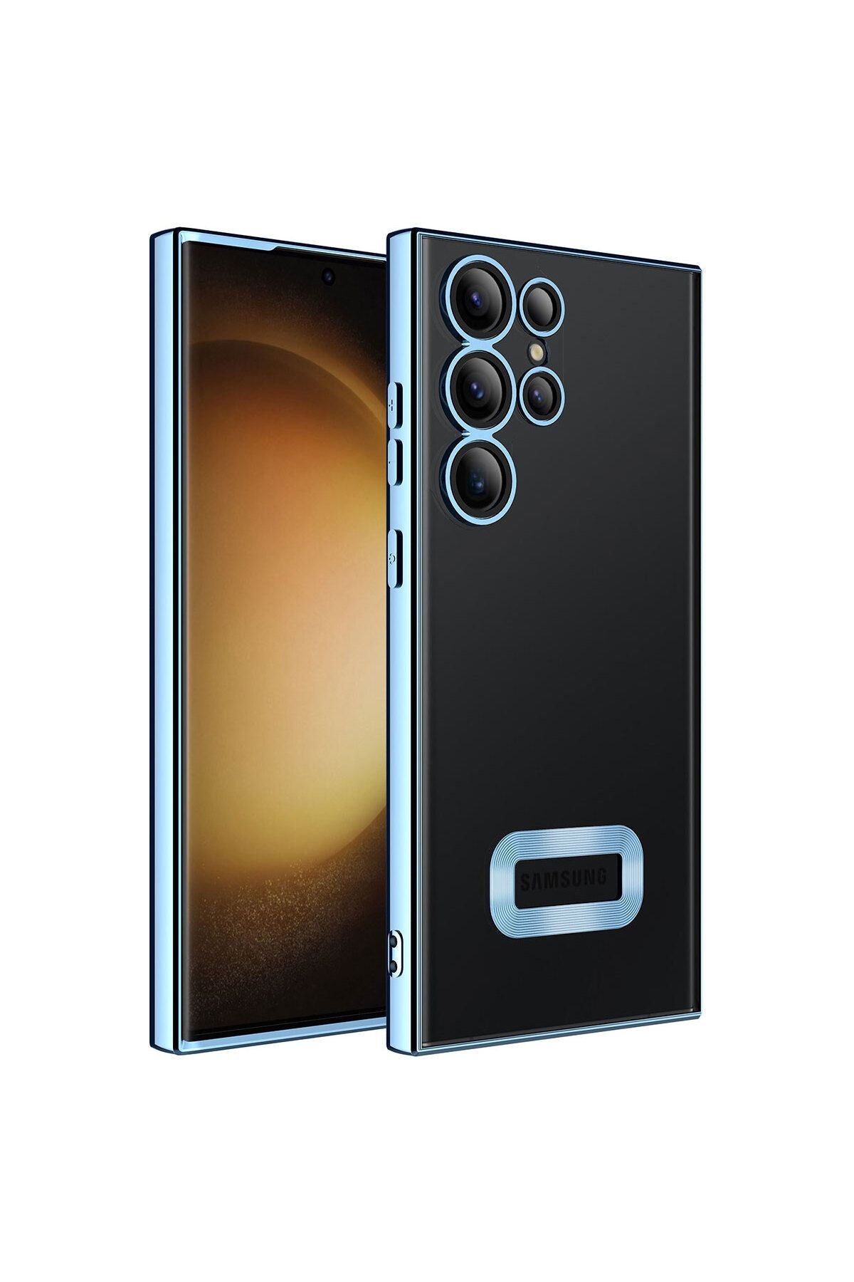 Galaxy S23 Ultra Uyumlu Kamera Korumalı Logo Gösteren Zore Omega Kılıf-Sierra Mavi