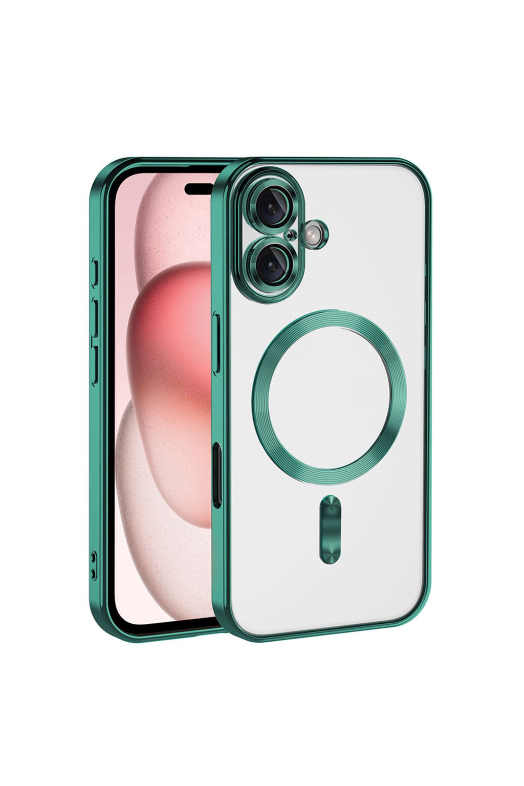 iPhone 16 Kılıf Kamera Korumalı Magsafe Wireless Şarj Özellikli Zore Demre Kapak - Koyu Yeşil