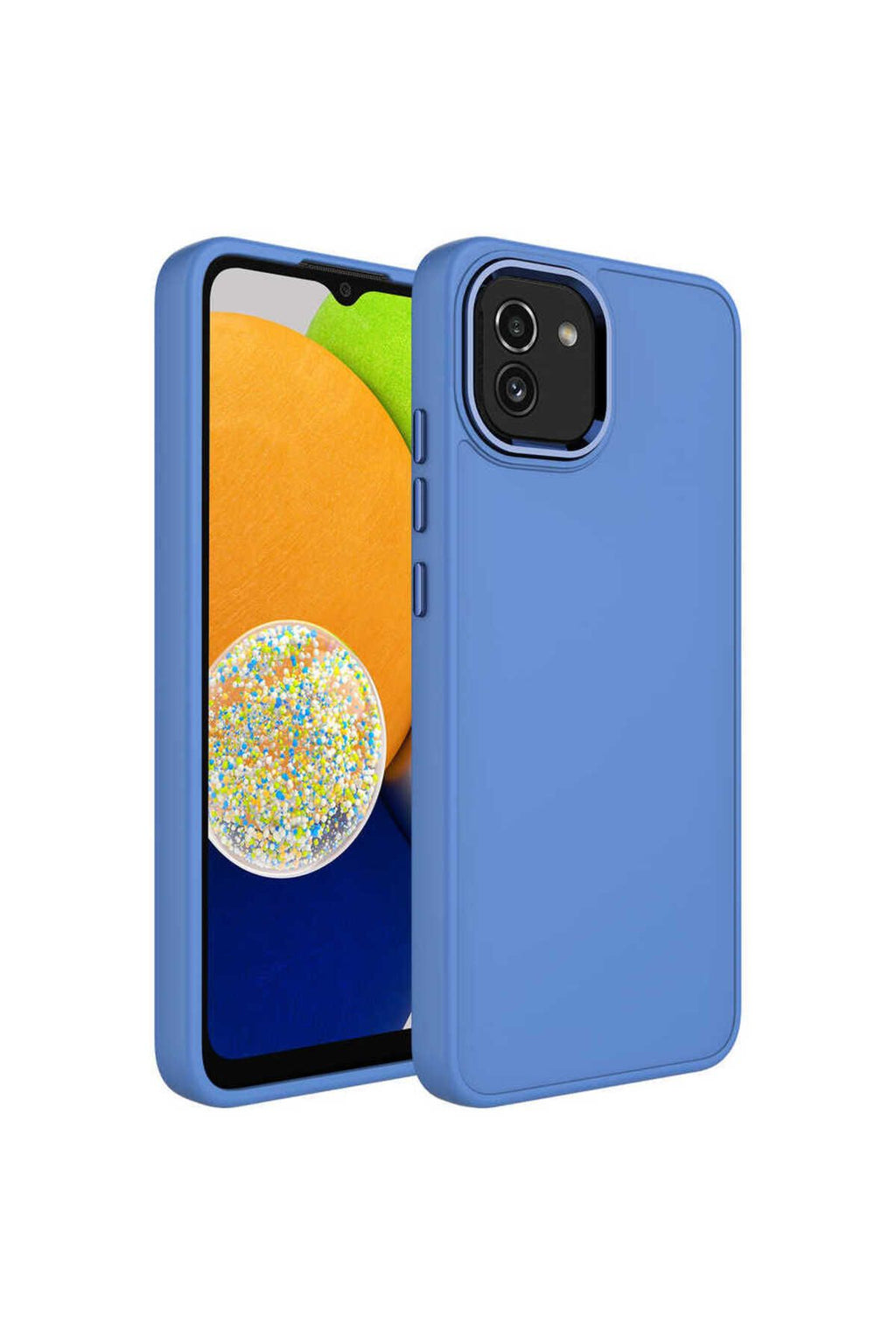 Galaxy A03 Kılıf Metal Çerçeve ve Buton Tasarımlı Silikon Zore Luna Kapak - Lavendery Gray