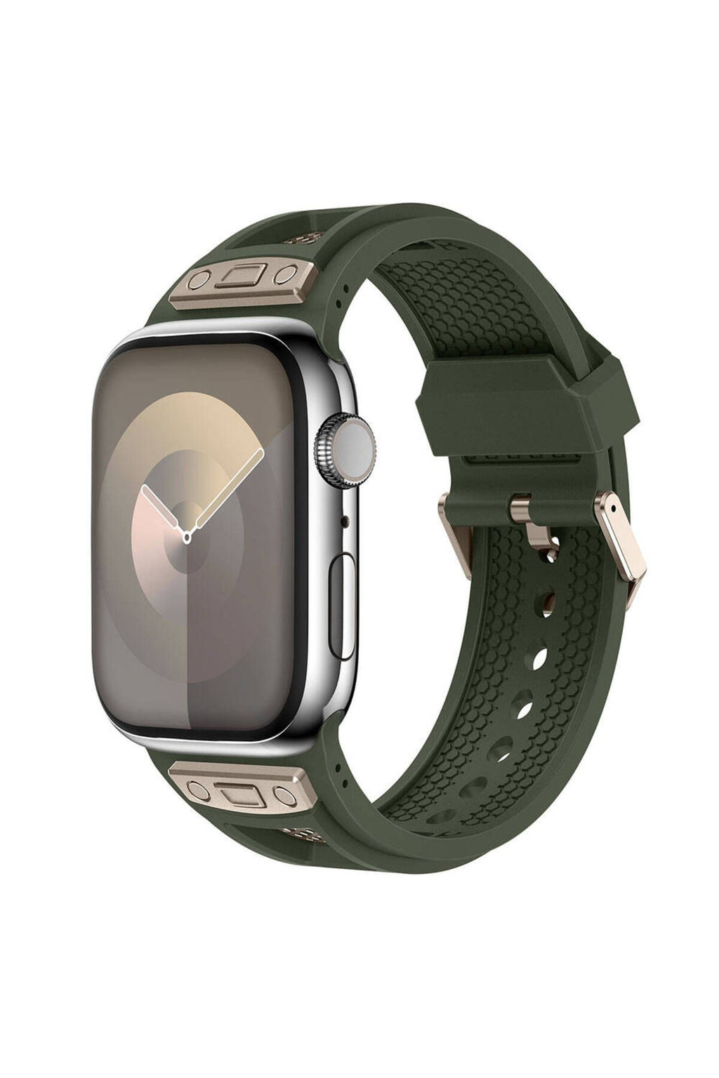 Apple Watch 7 45mm Zore KRD-117 Hava Alabilen Delikli Metal Süslemeli Desenli Silikon Kordon-Titanyu