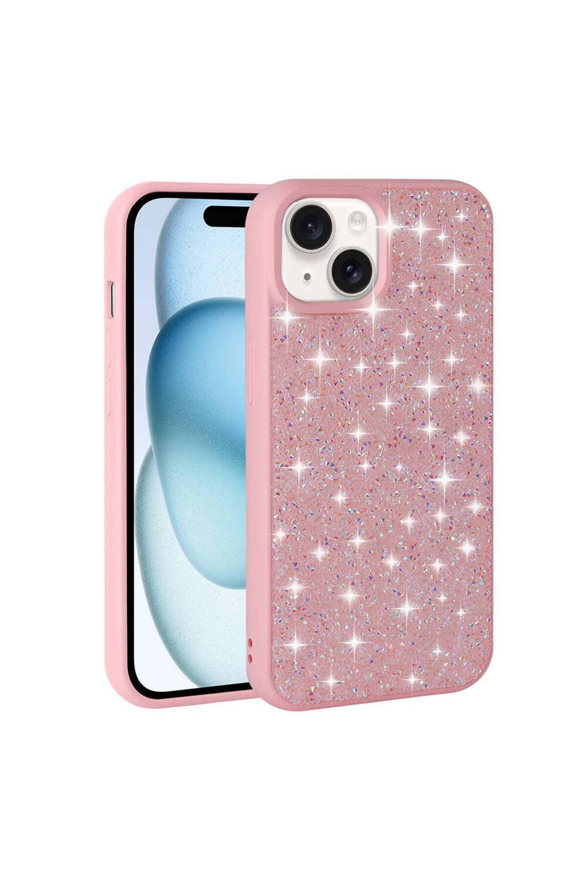 iPhone 15 Uyumlu Parlak Taşlı Tasarım Pırlanta Zore Kılıf-Pembe