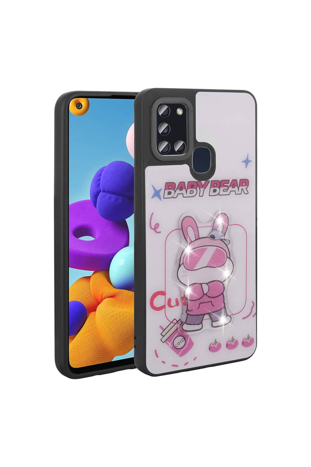 Galaxy A21S Kılıf Parlayan Kabartmalı İkonik Figürlü Zore Amas Silikon Kapak - Beyaz