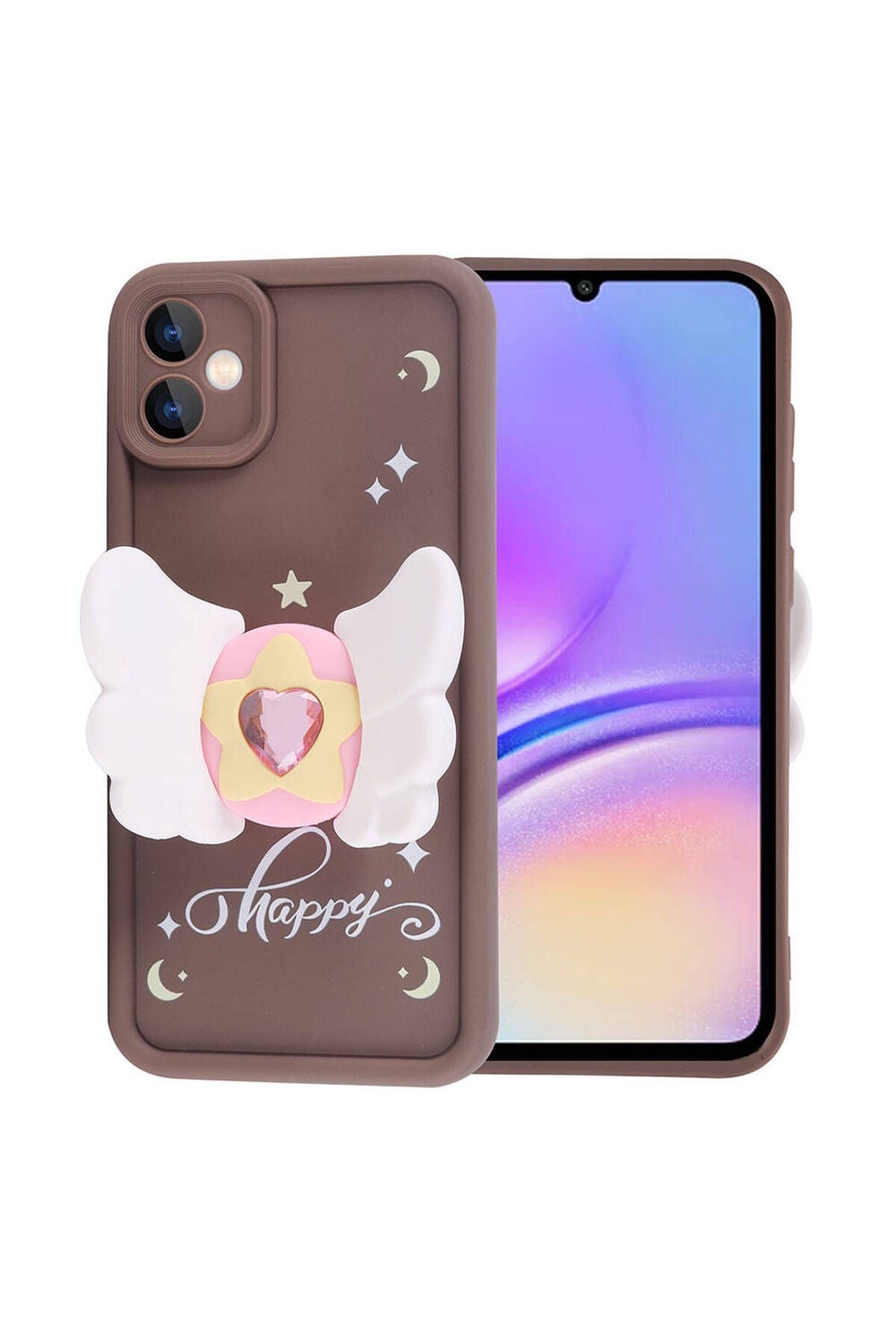 Galaxy A05 Kılıf Kamera Korumalı Figür Tasarımlı Zore Kapya Kapak-Koyu Kahve