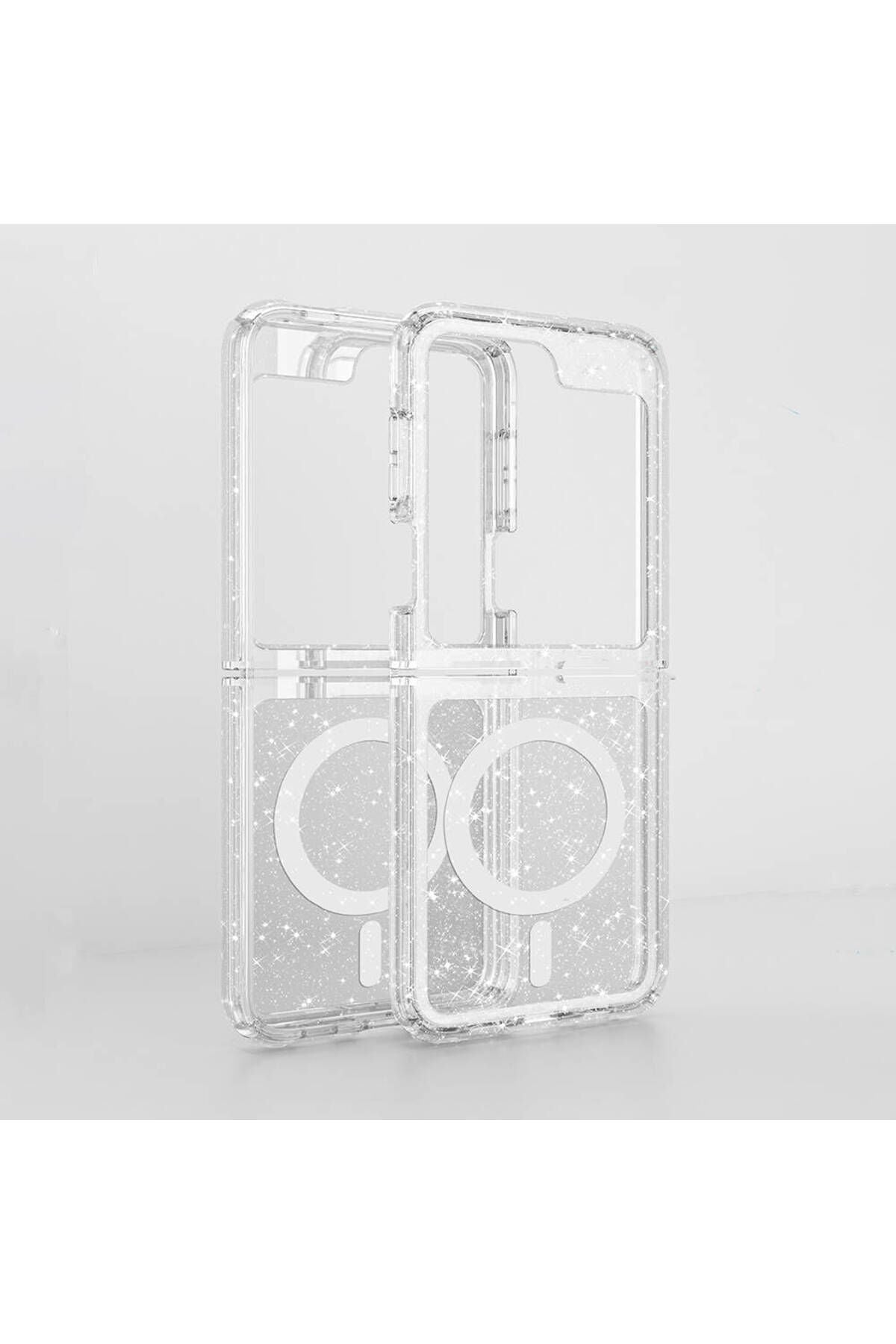 Galaxy Z Flip 6 Kılıf Magsafe Şarj Özellikli Parlayan Simli Saydam Renkli Zore Allstar Kapak - Pembe