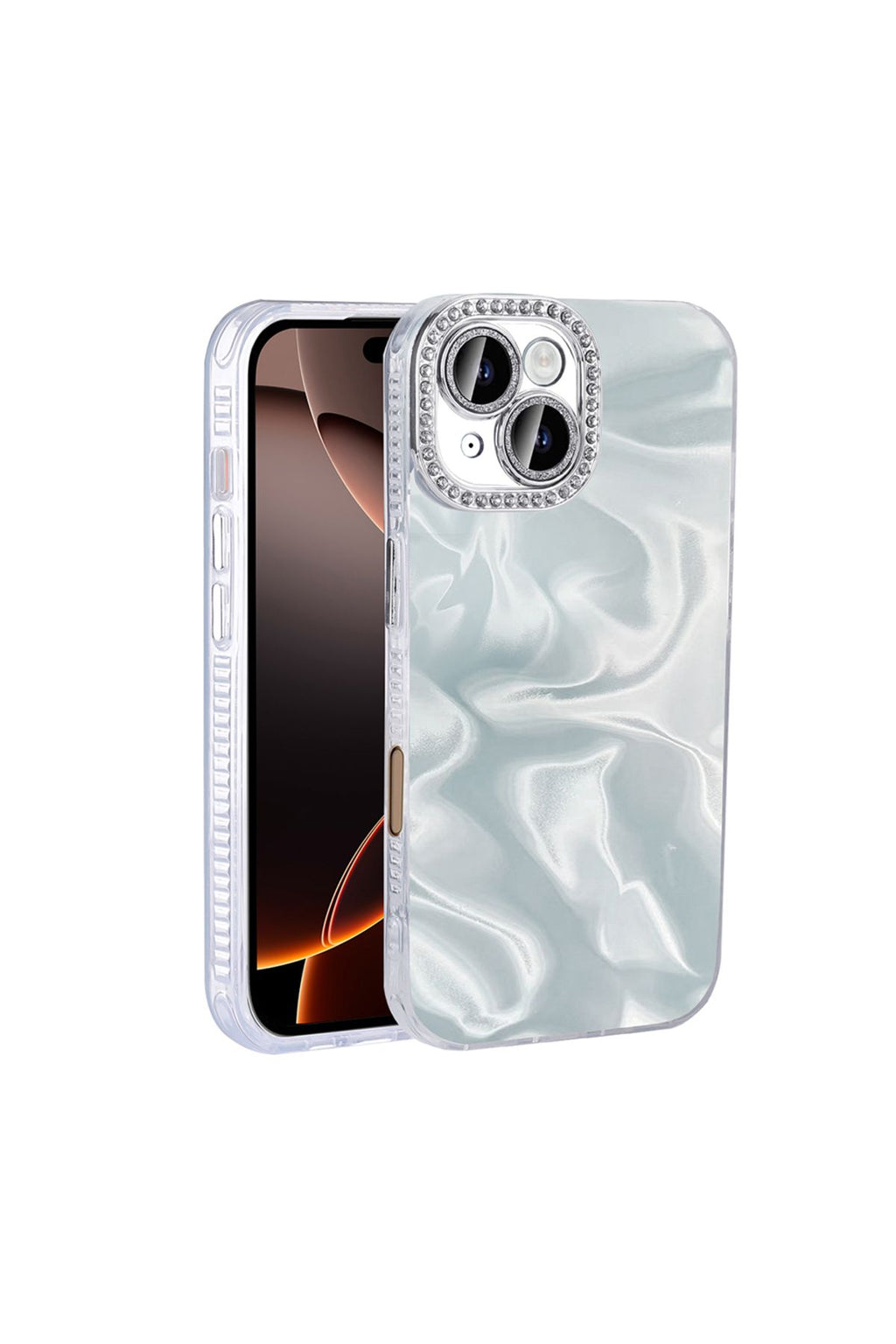 iPhone 16 Kılıf Airbagli Parlak Taş Detay Tasarımlı Uyumlu Zore Esila Kapak-Beyaz