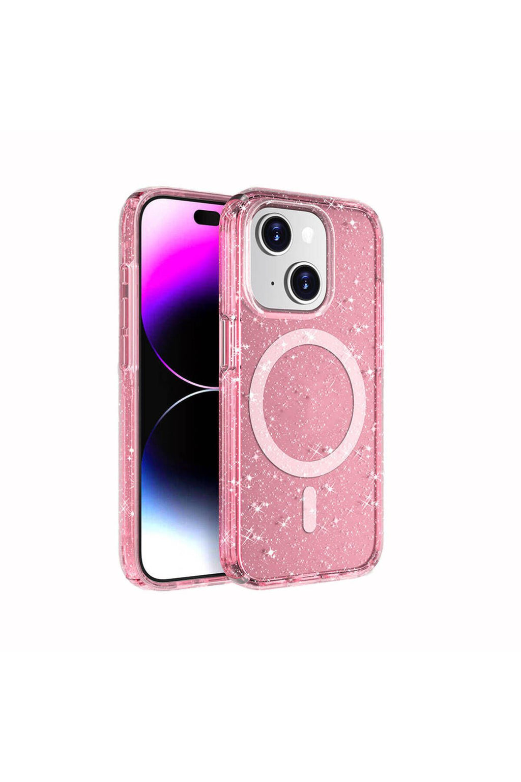 iPhone 15 Plus Kılıf Magsafe Şarj Özellikli Parlayan Simli Saydam Renkli Zore Allstar Kapak - Mor