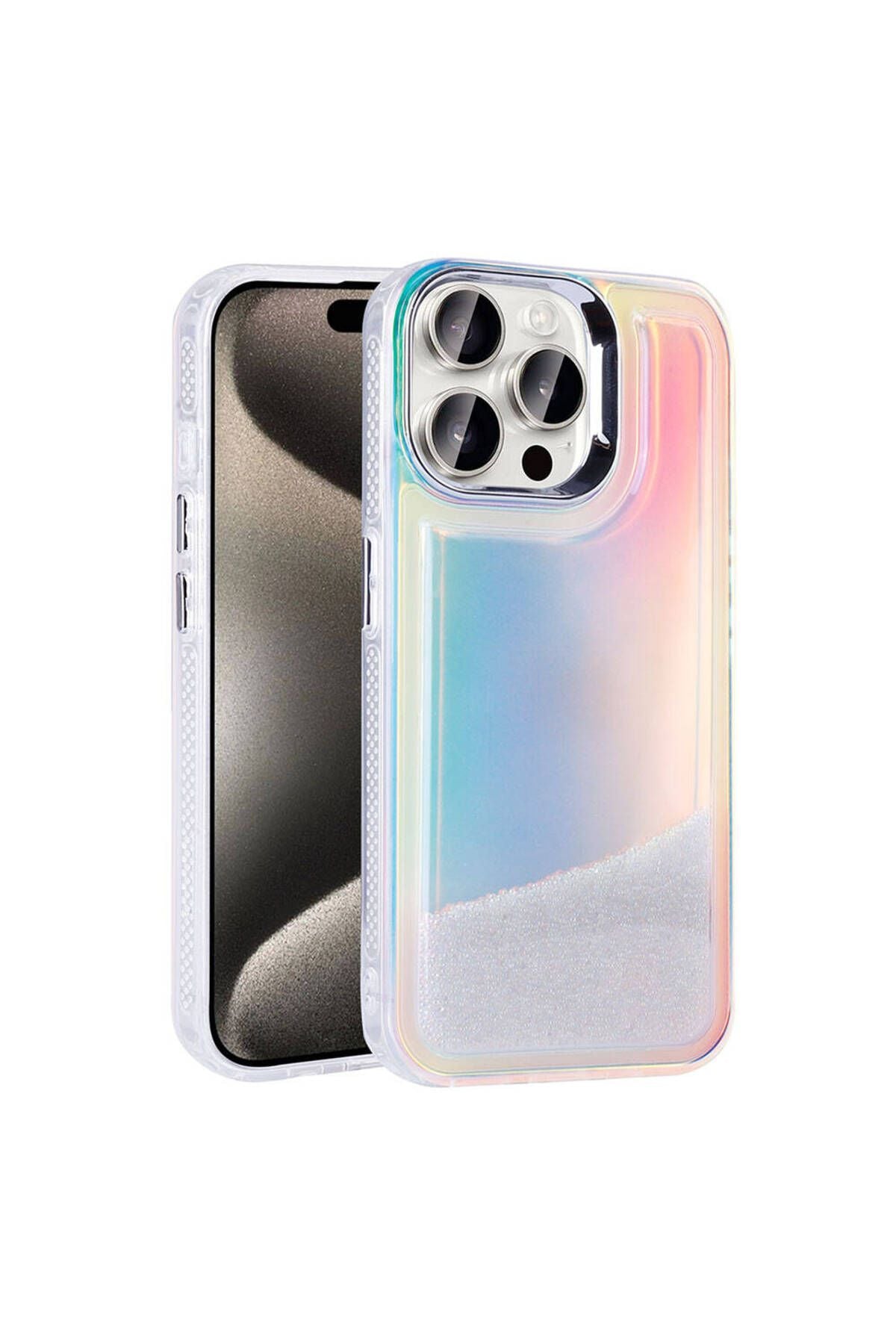 iPhone 15 Pro Max Kılıf Airbagli Renkli Arka Yüzey Boncuk Tasarımlı Zore Kumul Kapak - Pembe