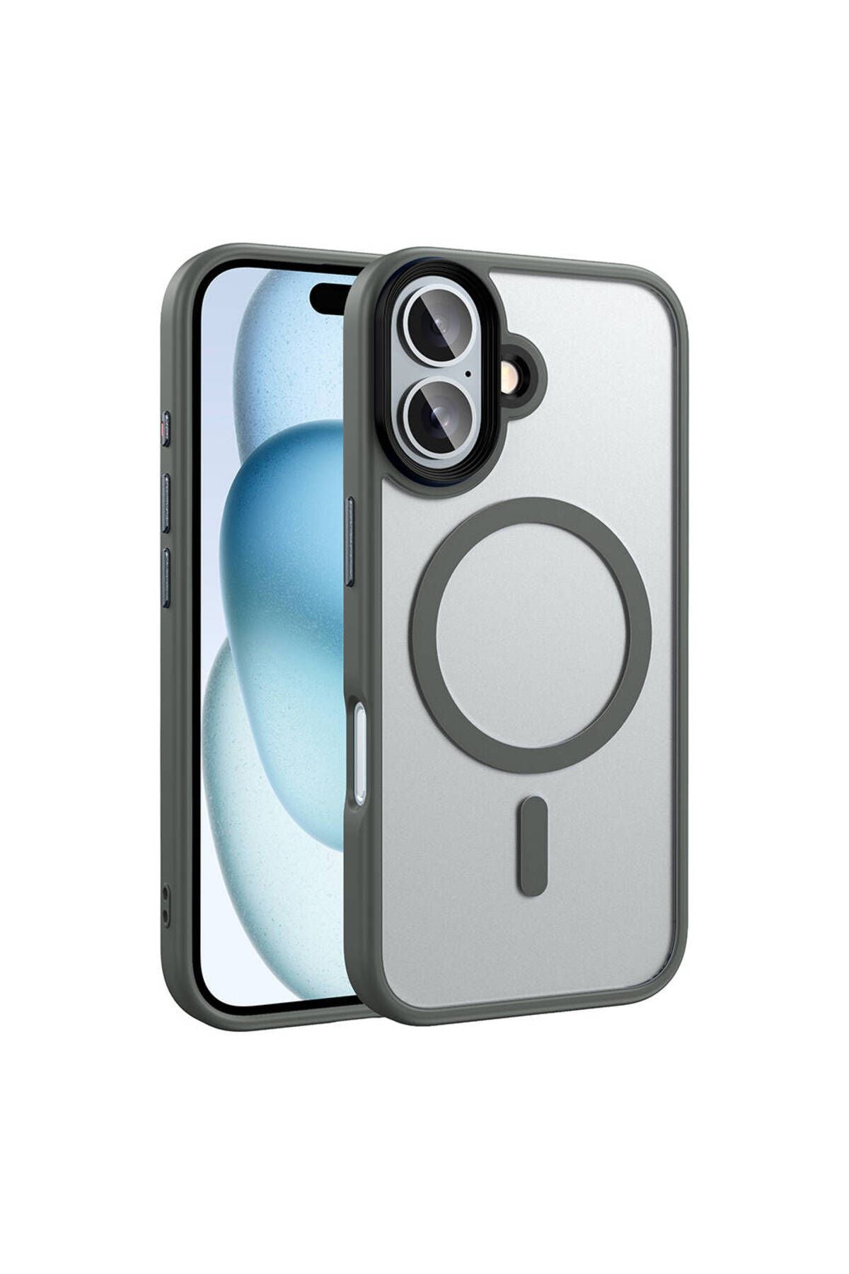 Apple iPhone 16 Kılıf Mat Arka Yüzey Wireless Şarj Özellikli Zore Flet Magsafe Kapak-Titanyum-Gri