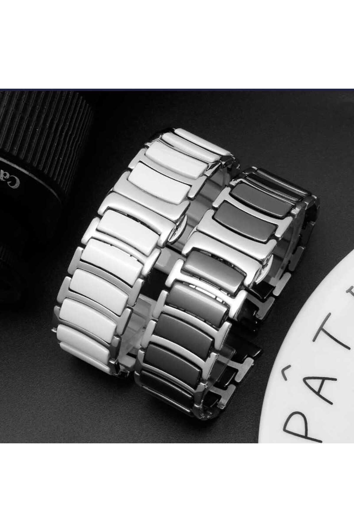 Galaxy Watch 42mm (20mm) Seramik Metal Zore Kordon-Siyah-Gümüş