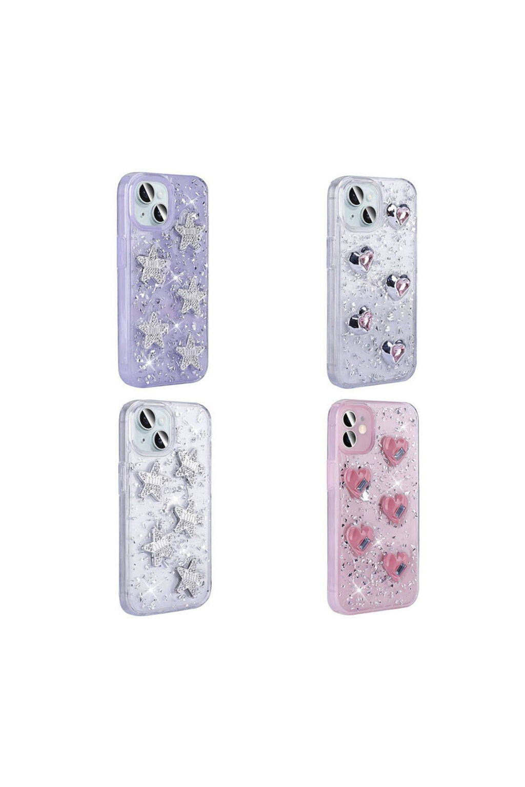 iPhone 14 Uyumlu BTZ Kılıf Airbagli Simli Arka Yüzey Zore Işıltı Silikon Kapak-Beyaz-Kalp