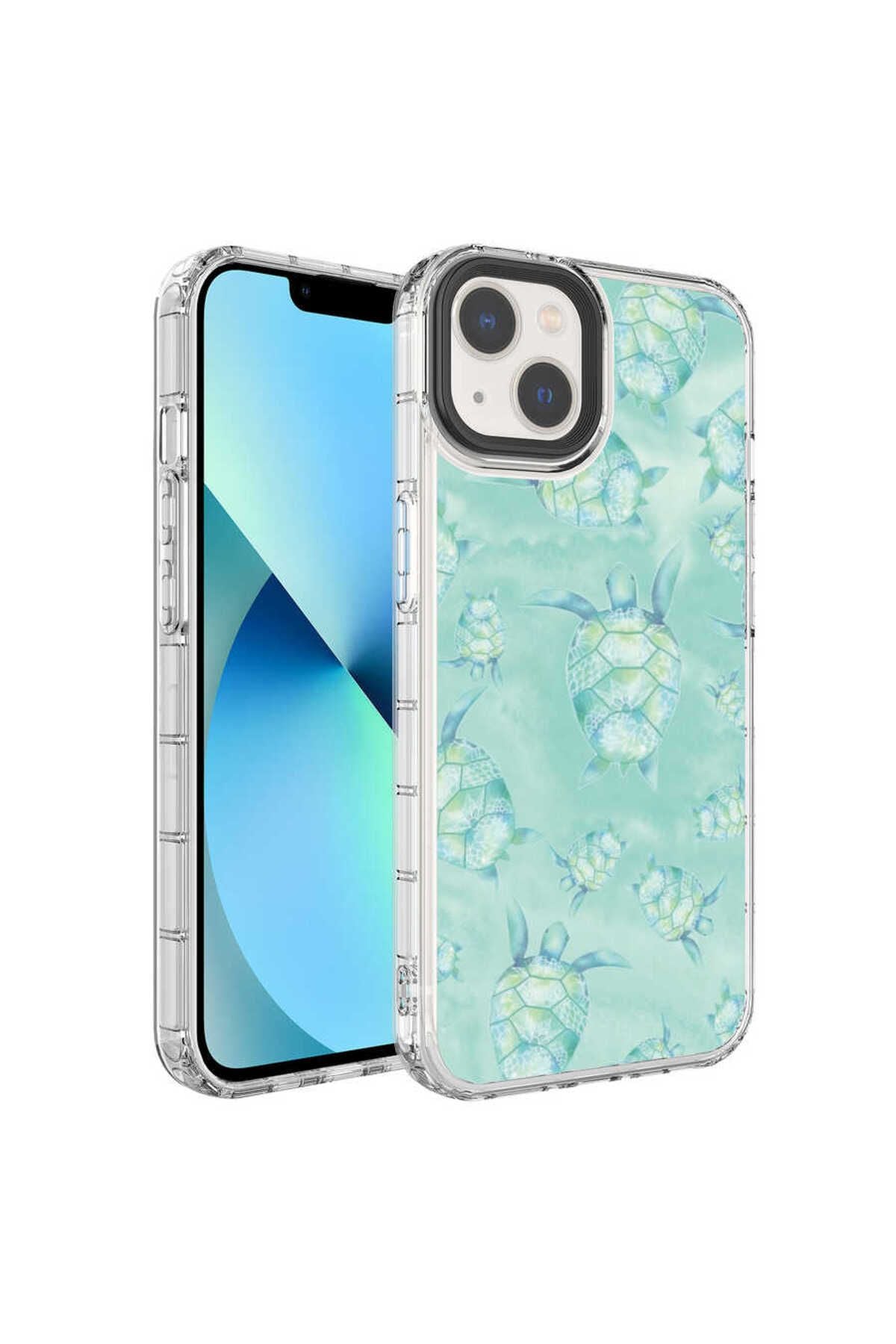 iPhone 14 Uyumlu Kamera Korumalı Renkli Desenli Sert Silikon Zore Korn Kılıf-NO13