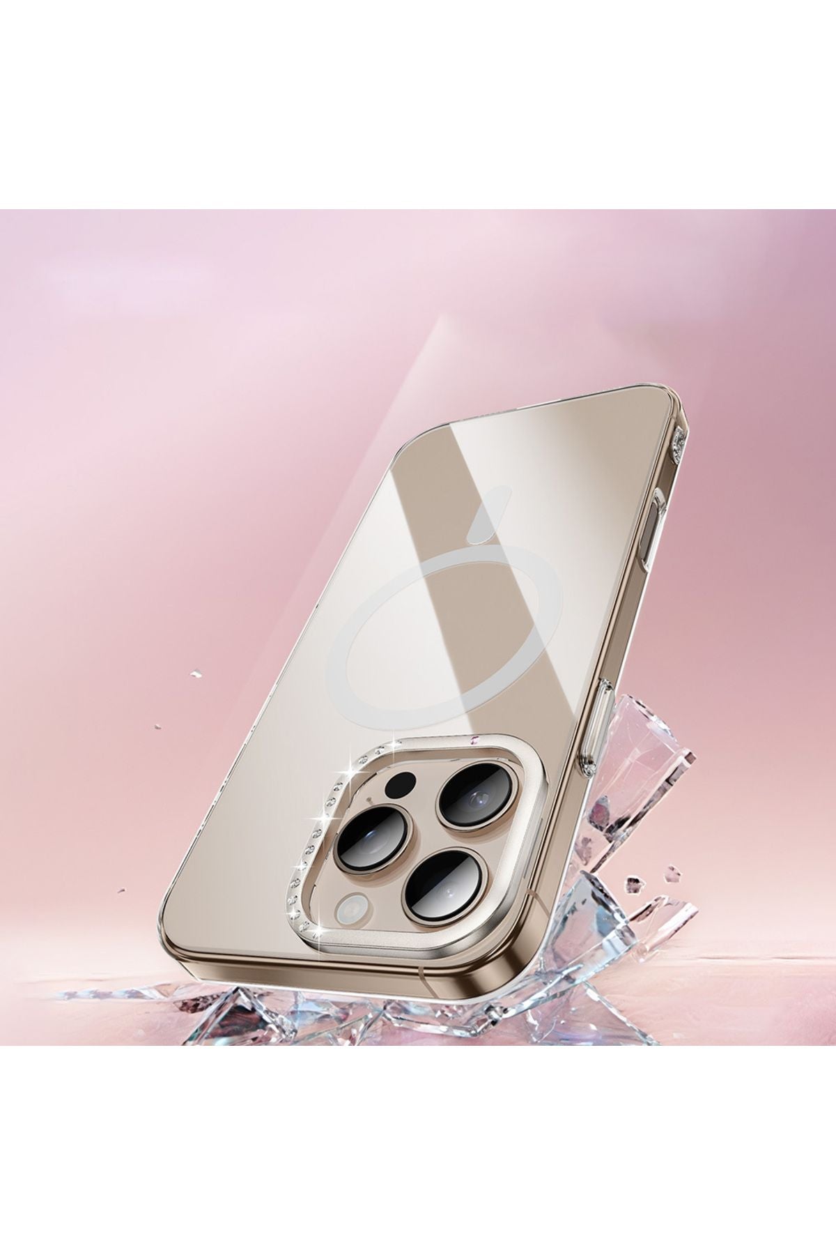 iPhone 16 Pro Max Kılıf Magsafe Şarj Özellikli Kamera Standlı Zore Estop Kapak-Gold uyumlu