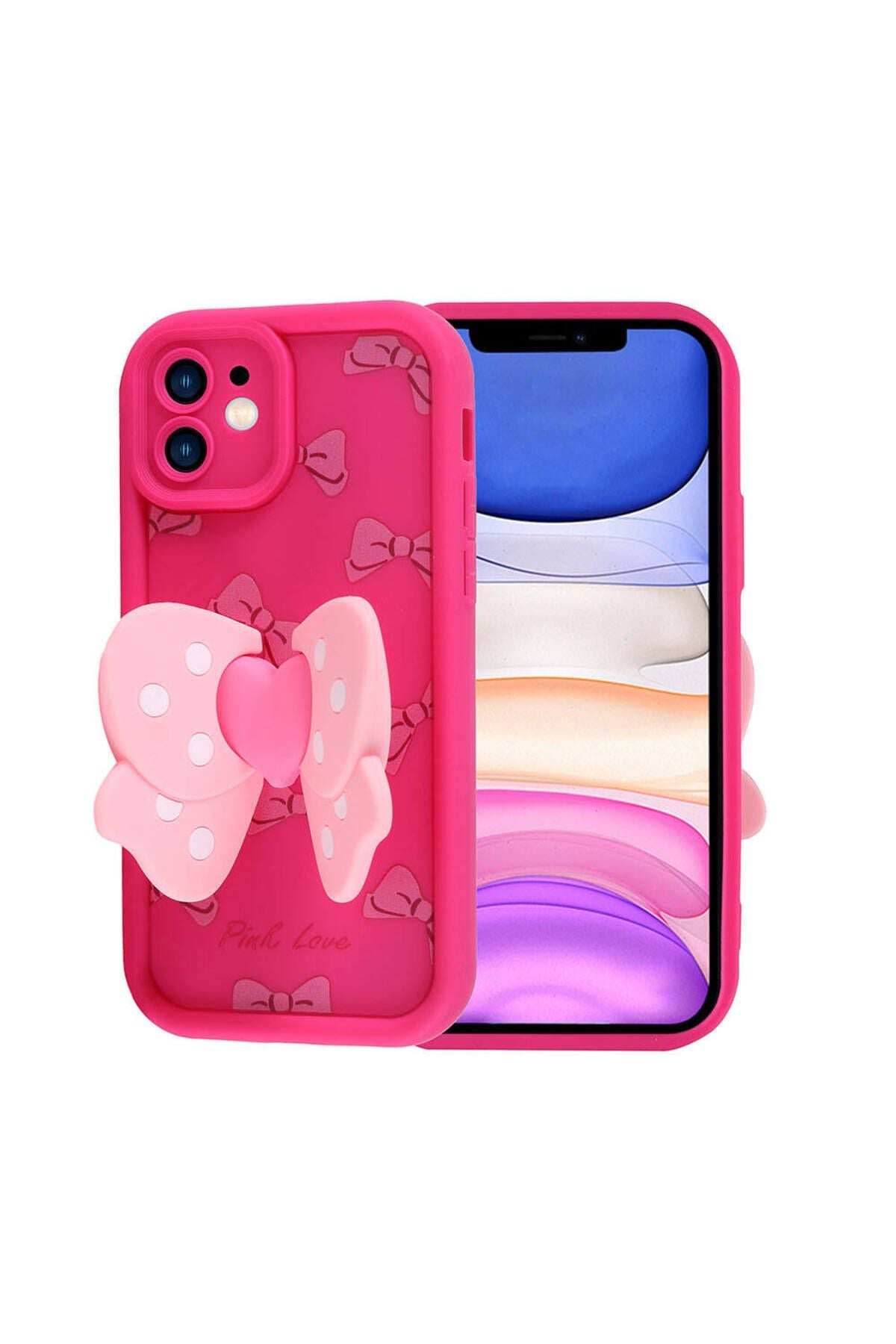 iPhone 11 Kılıf Kamera Korumalı Figür Tasarımlı Zore Kapya Kapak-Pembe Koyu