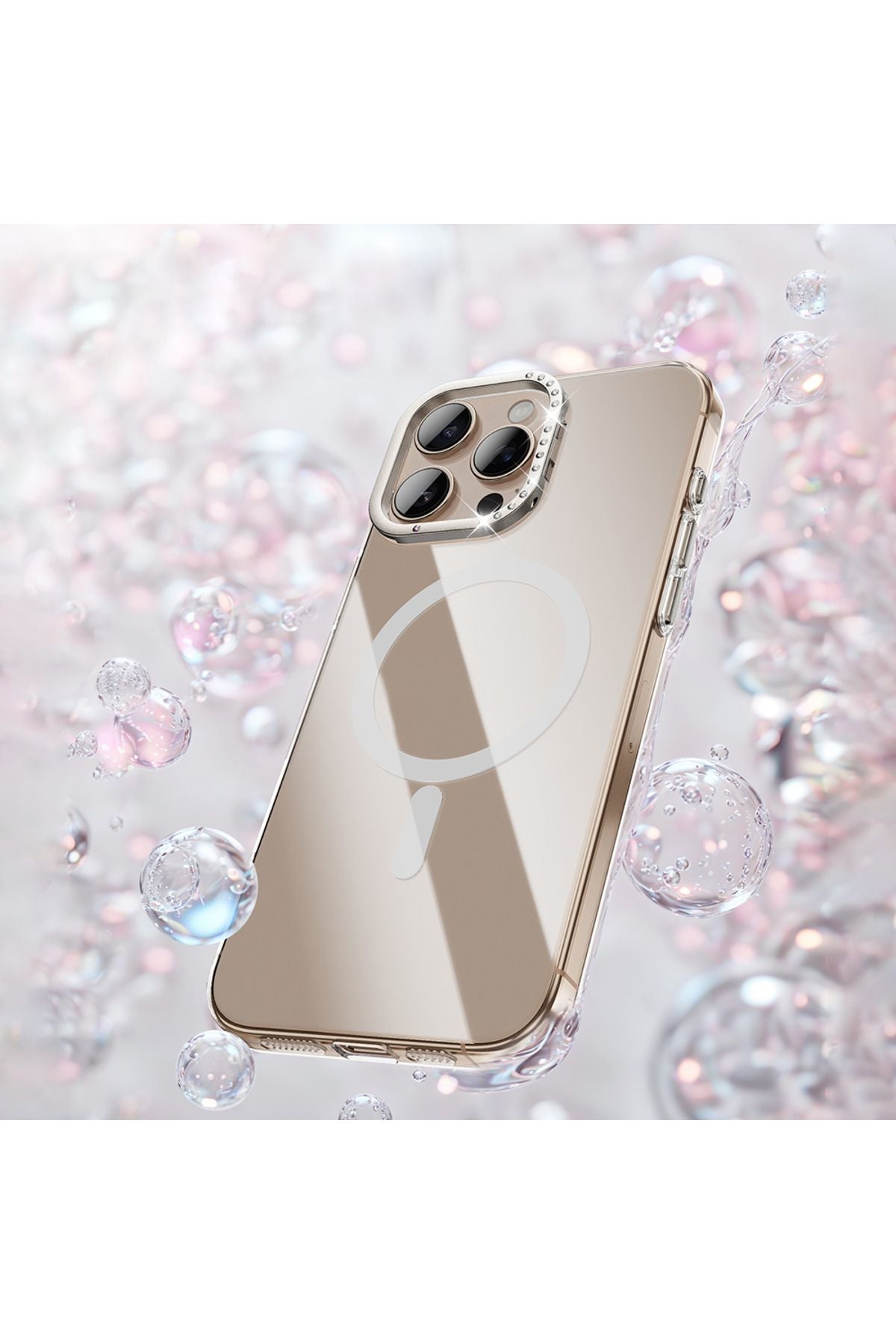 iPhone 16 Pro Uyumlu Kılıf Magsafe Şarj Özellikli Kamera Standlı Zore Estop Kapak-Gold