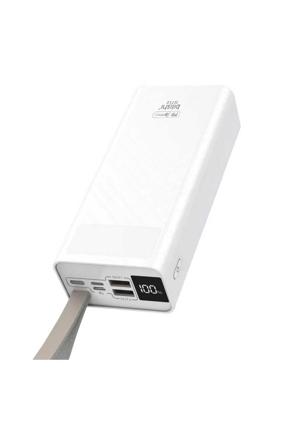 Zore B-30 Askılı Led Göstergeli Taşınabilir Powerbank 30000 mAh-Beyaz