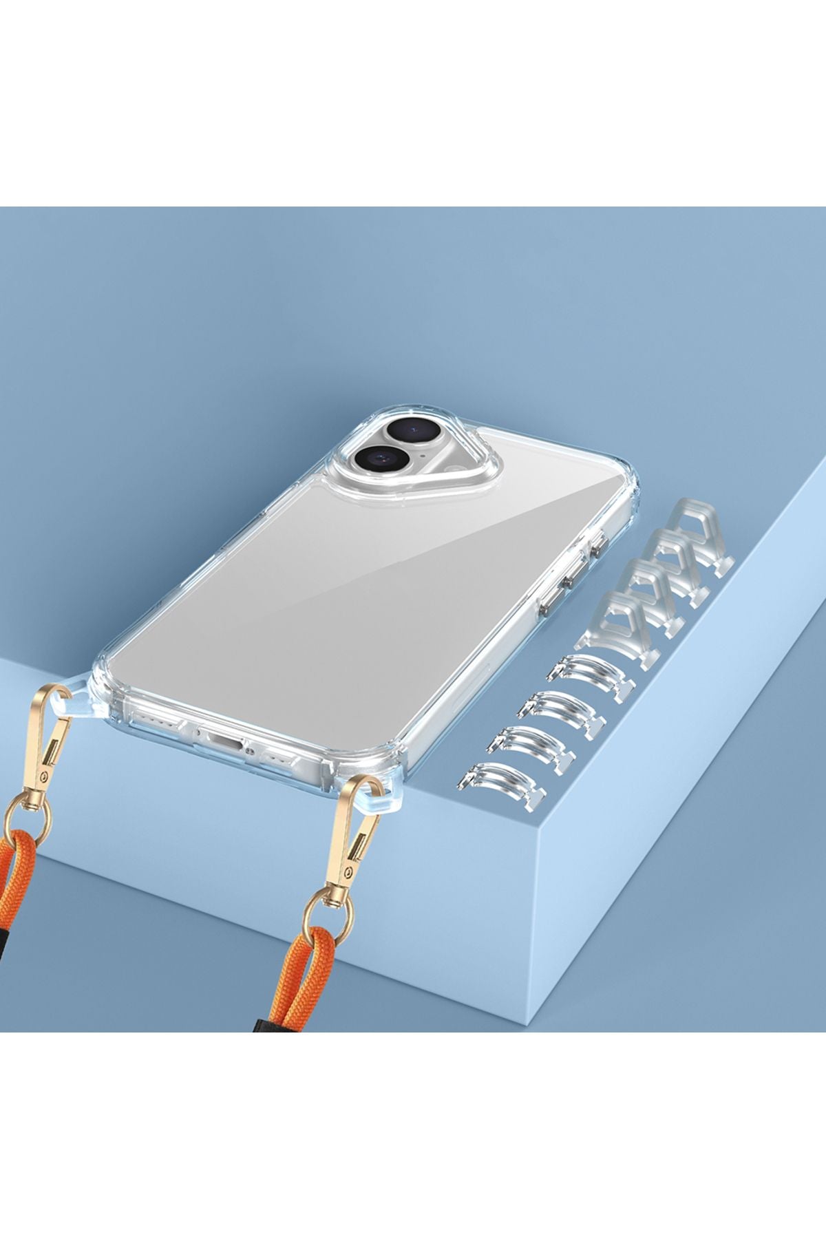 iPhone 16 Plus Kılıf AiHTTgli Takılabilir Askı Aparatlı Zore Snap Silikon Kapak-Şeffaf