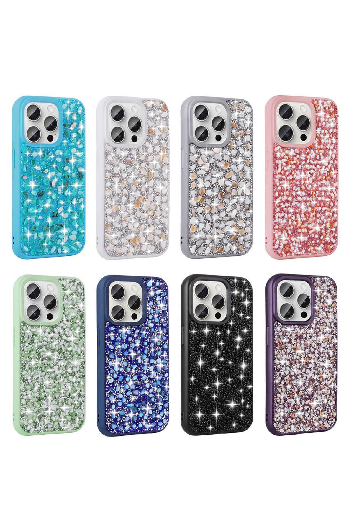 iPhone 15 Pro Max Kılıf Parlak Taşlı Tasarım Zore Linea Kapak - Pembe