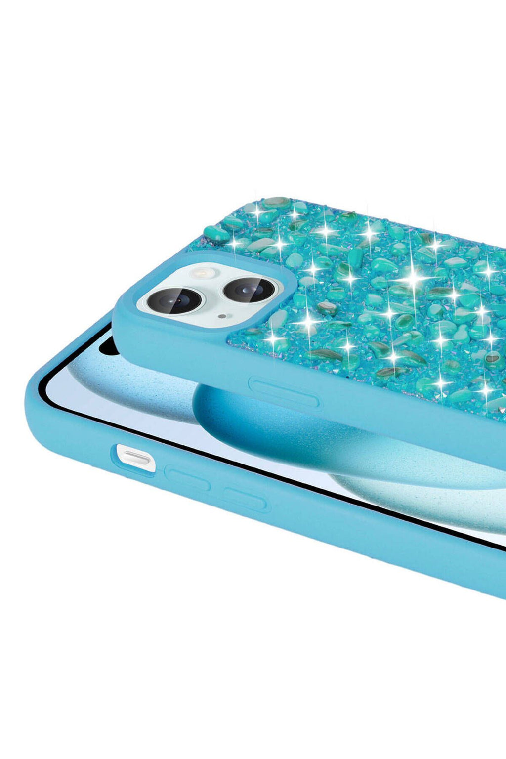 iPhone 15 Uyumlu Parlak Taşlı Tasarım CSM Zore Linea Kılıf-Lacivert