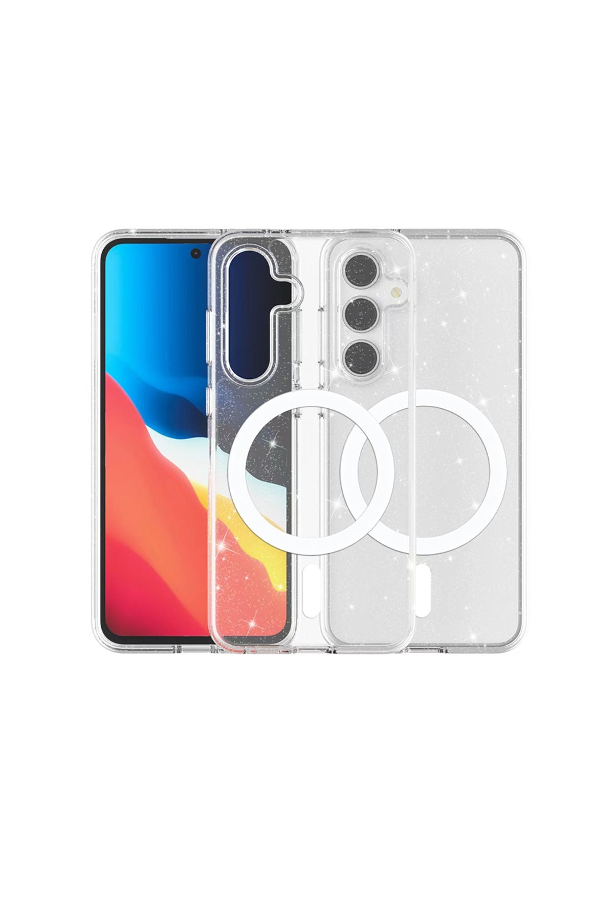 Galaxy S24 FE Kılıf Magsafe Şarj Özellikli Parlayan Simli Saydam Renkli Zore Allstar Kapak - Şeffaf