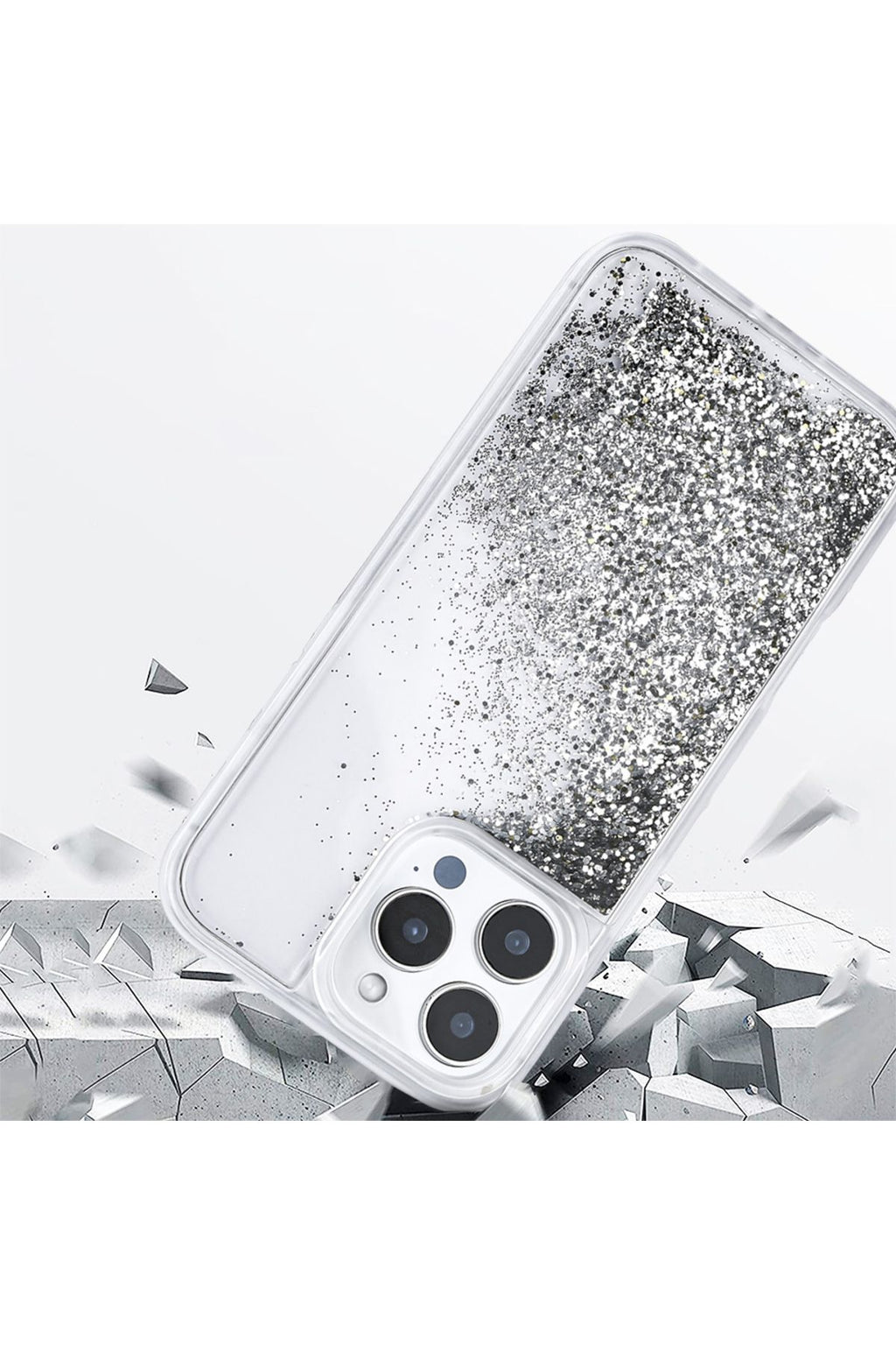 iPhone 15 Pro Max Kılıf Sıvılı Simli Şeffaf Arka Yüzey Zore Keto Silikon Kapak - Siyah