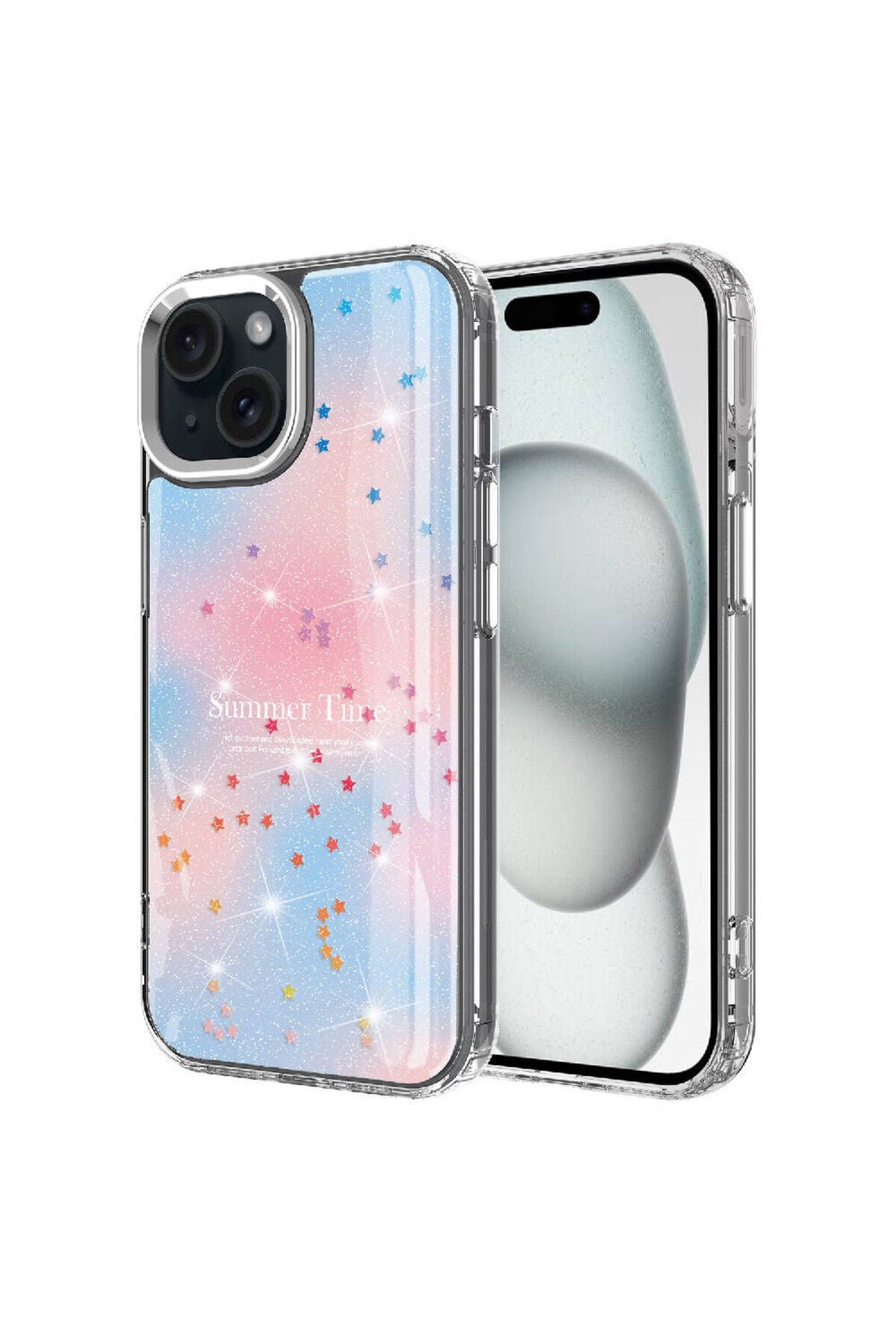 iPhone 14 Uyumlu Simli Desenli Parlak Zore Task Kılıf-Mavi