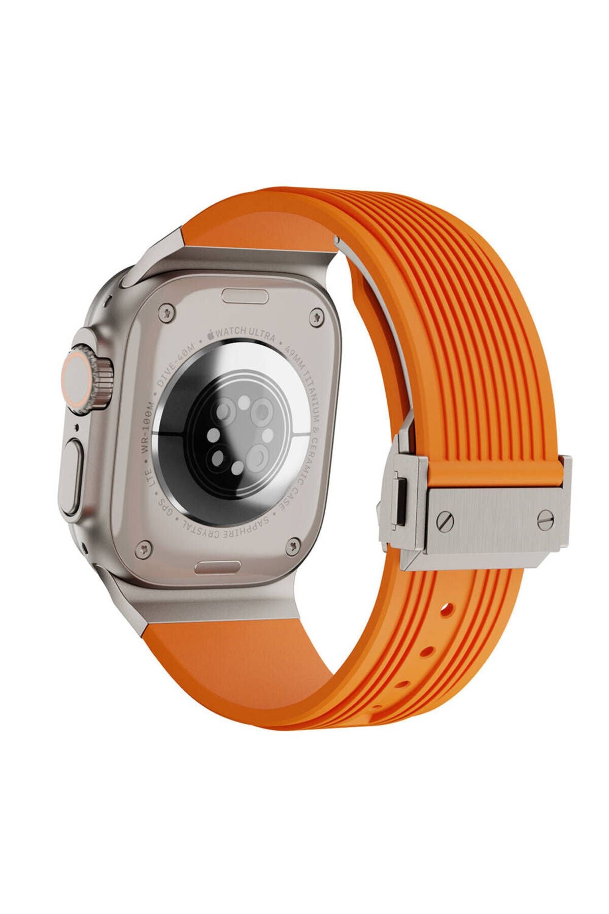 Watch Ultra 49mm CLO- KRD-113 Spor Görünümlü Silikon Kordon-Turuncu