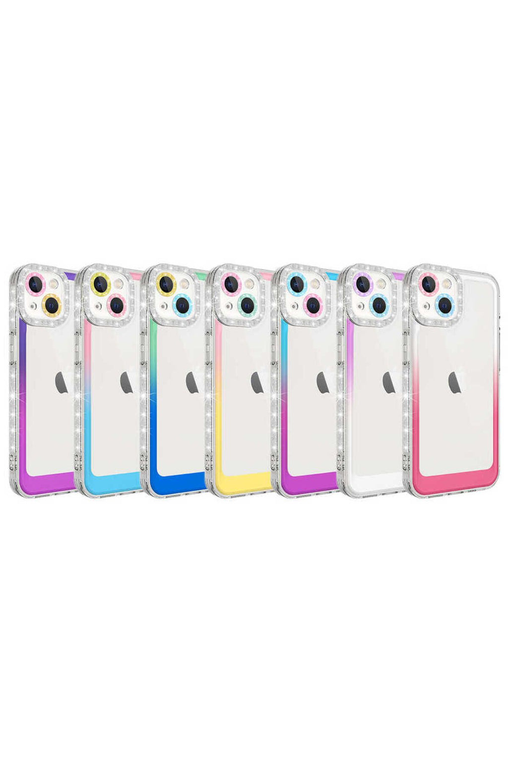 iPhone 14 Uyumlu Simli ve Renk Geçiş Tasarımlı LZore Korumalı Zore Park Kılıf-Mor-Pembe