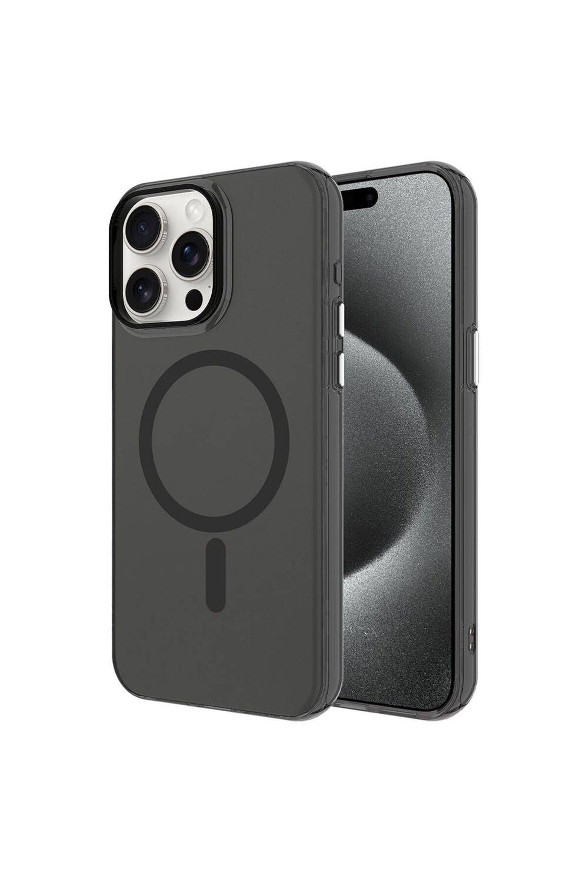 iPhone 15 Pro Max Uyumlu Zore Magsafe Şarj Özellikli Buzlu Transparan C-Pro Sert Kılıf-Laciver