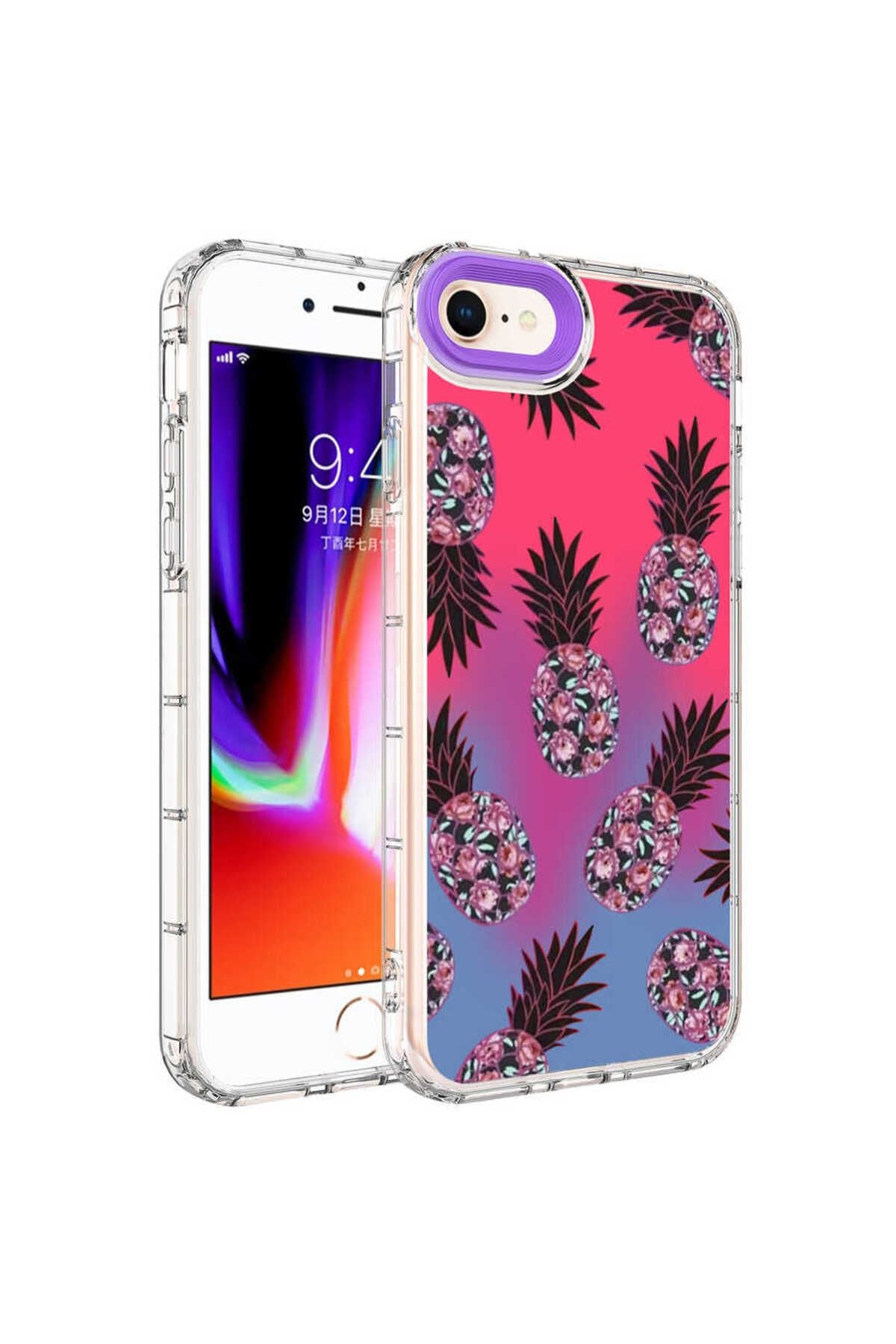 iPhone 8 Kılıf Kamera Korumalı Renkli Desenli Sert Silikon TQR Korn Kapak - NO6