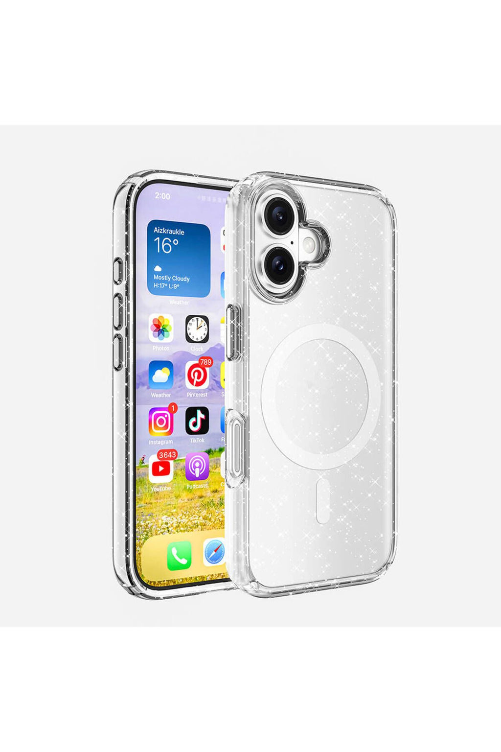 Apple iPhone 16 Plus Kılıf Magsafe Şarj Özellikli Parlayan Simli Saydam Renkli Zore Allstar Kapak-Mo