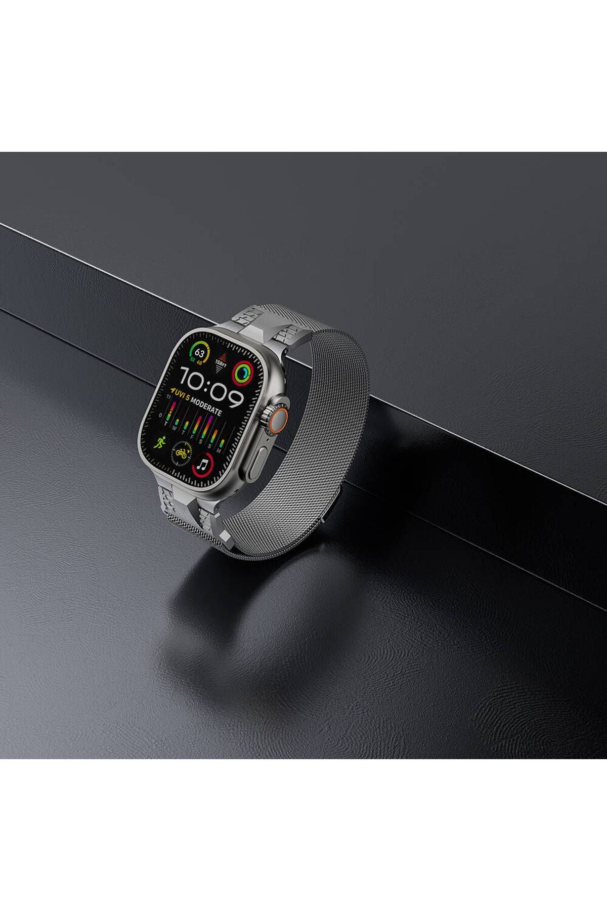 Apple Watch Ultra 49mm Zore KRD-107 Metal Hasır Kordon-Gri
