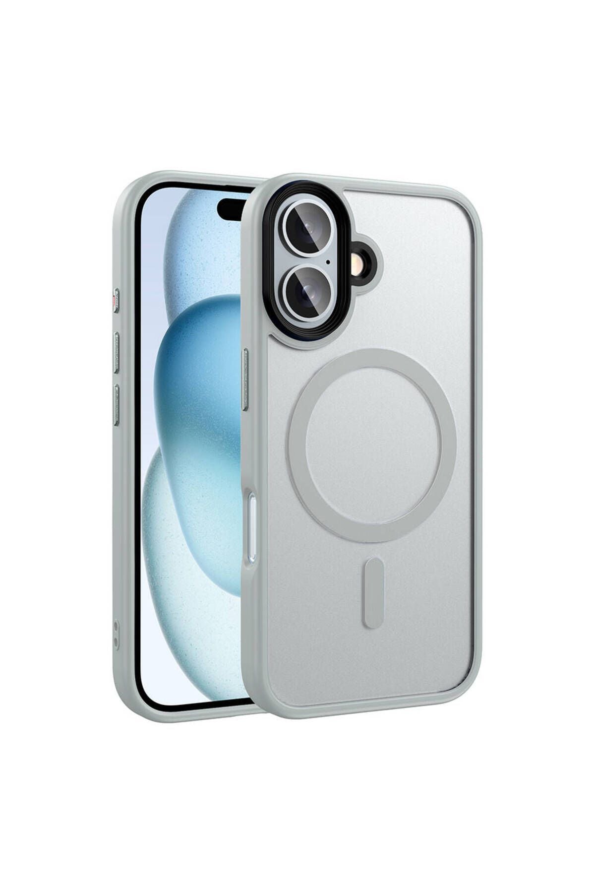 Apple iPhone 16 Plus Kılıf Mat Arka Yüzey Wireless Şarj Özellikli Zore Flet Magsafe Kapak-Gümüş