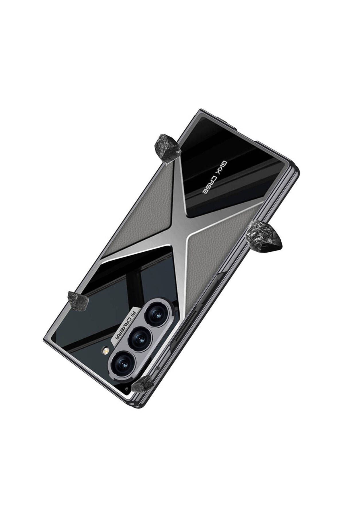 Galaxy Z Fold 6 Kılıf Ultra İnce Kamera Korumalı PC + Deri Arka Yüzey Zore X-Pro Kapak-Titanyum-Gri