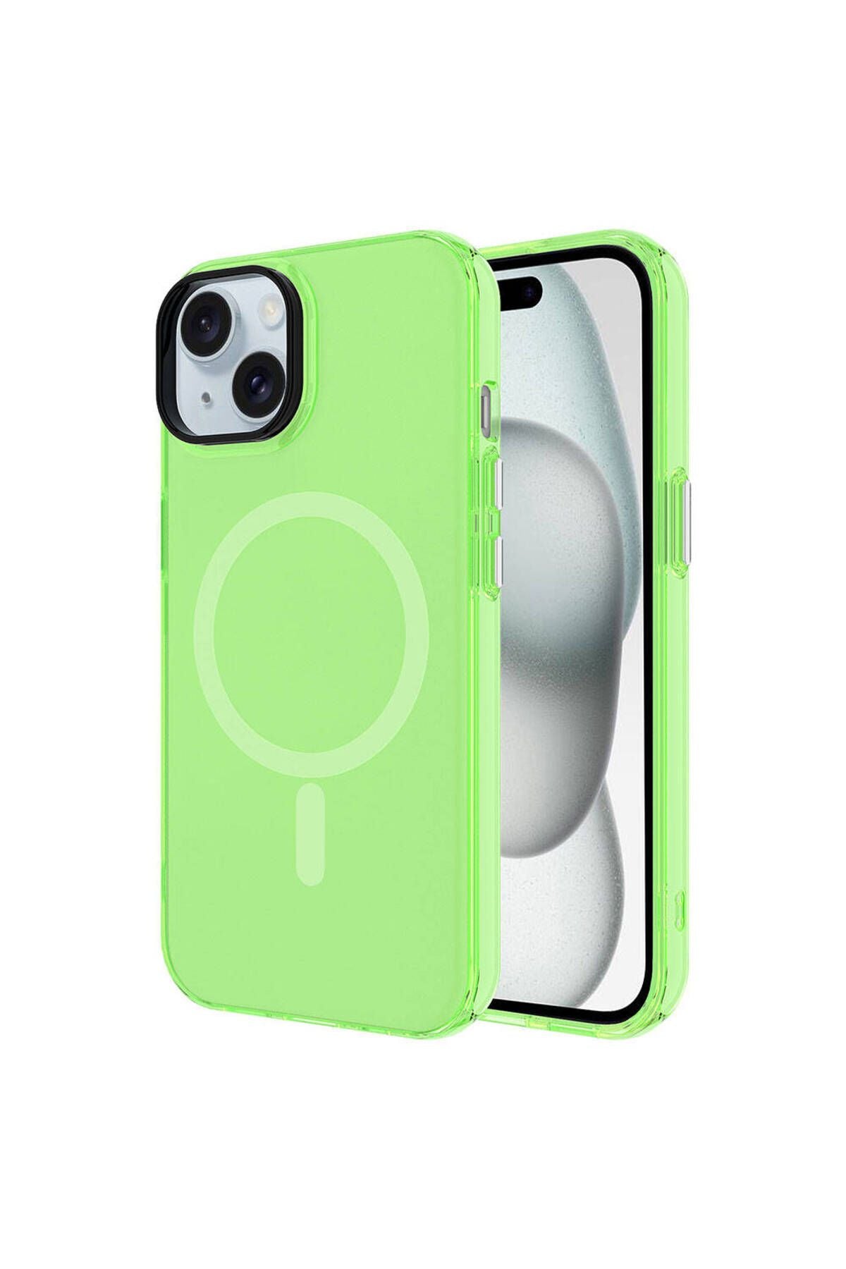 iPhone 15 Kılıf Zore Magsafe Şarj Özellikli Buzlu Transparan C-Pro Sert Kapak - Yeşil